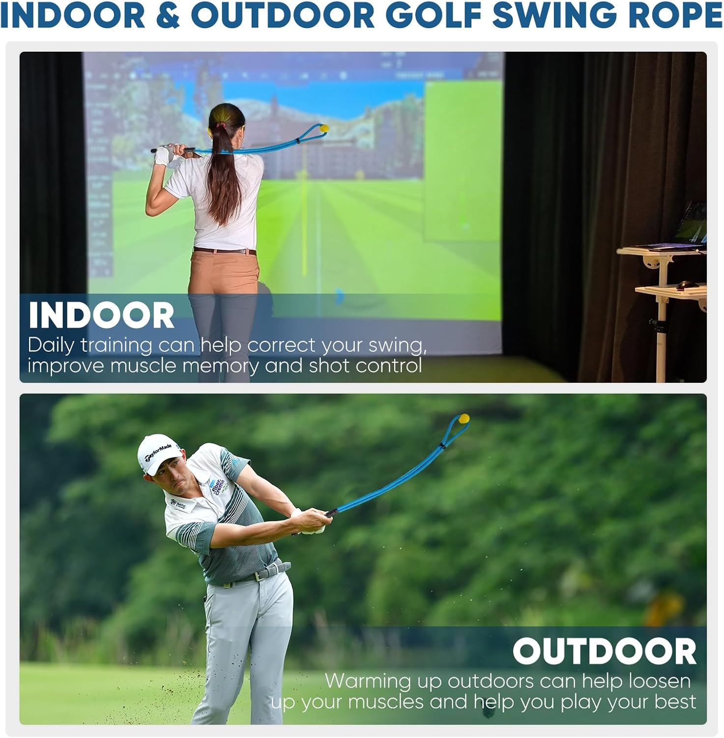 Golf Rope Swing Trainer Professional Golf Swing Rope Training Aid Improved Golfers Swing Speed, Rhythm, Flexibility and Strength Golf Training Aid for Men Women Gift