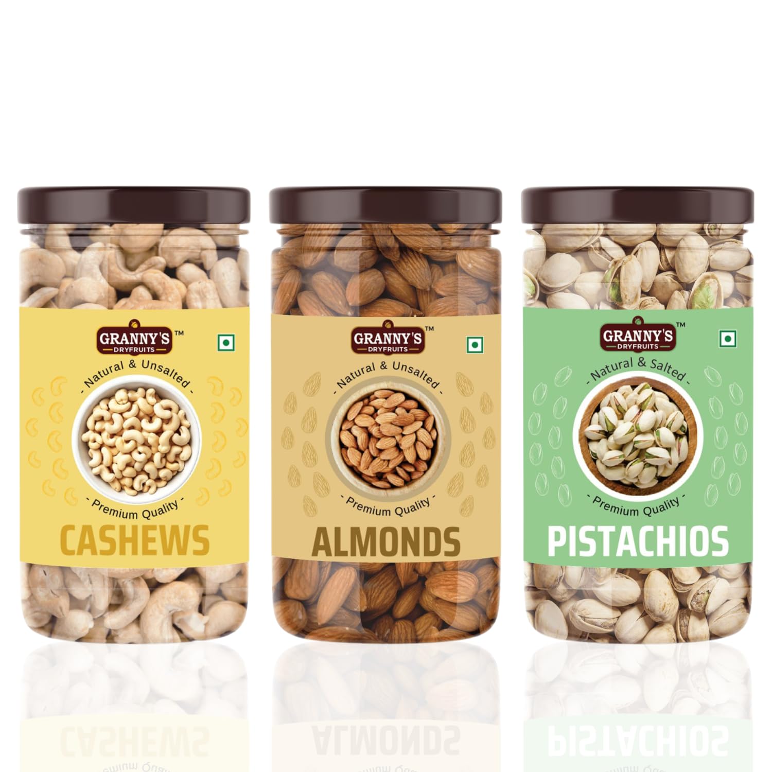Granny’s Dryfruits Premium Nutmix Combo| Almonds, Cashews, Walnut | High Protein Healthy Snacks | Gluten-Free | Natural Dry Fruits Mix (450g, Almond, Cashew, Pistachio)