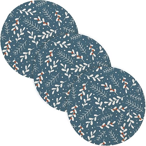 Christmas Branch Heat Resistant Pan Mat High Heat Trivet for Hot Dishes Absorb Water Hot Mats for Stove Protecting Counter House Decor 3 Pcs