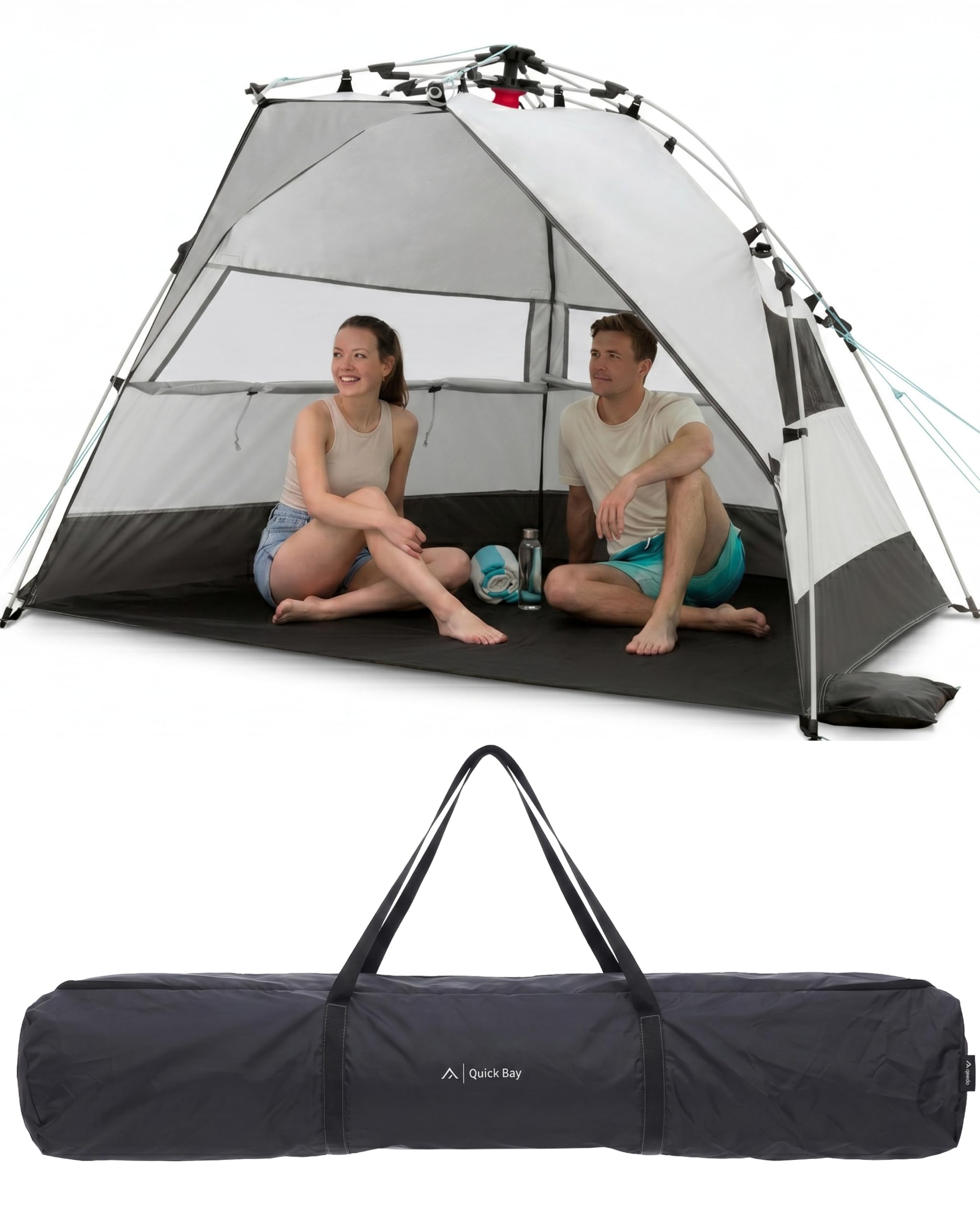 qeedo Quick Bay Strandmuschel UV-Schutz 80+ 360° Panorama View leichtes Strandzelt Quick-Up-System 2 Personen