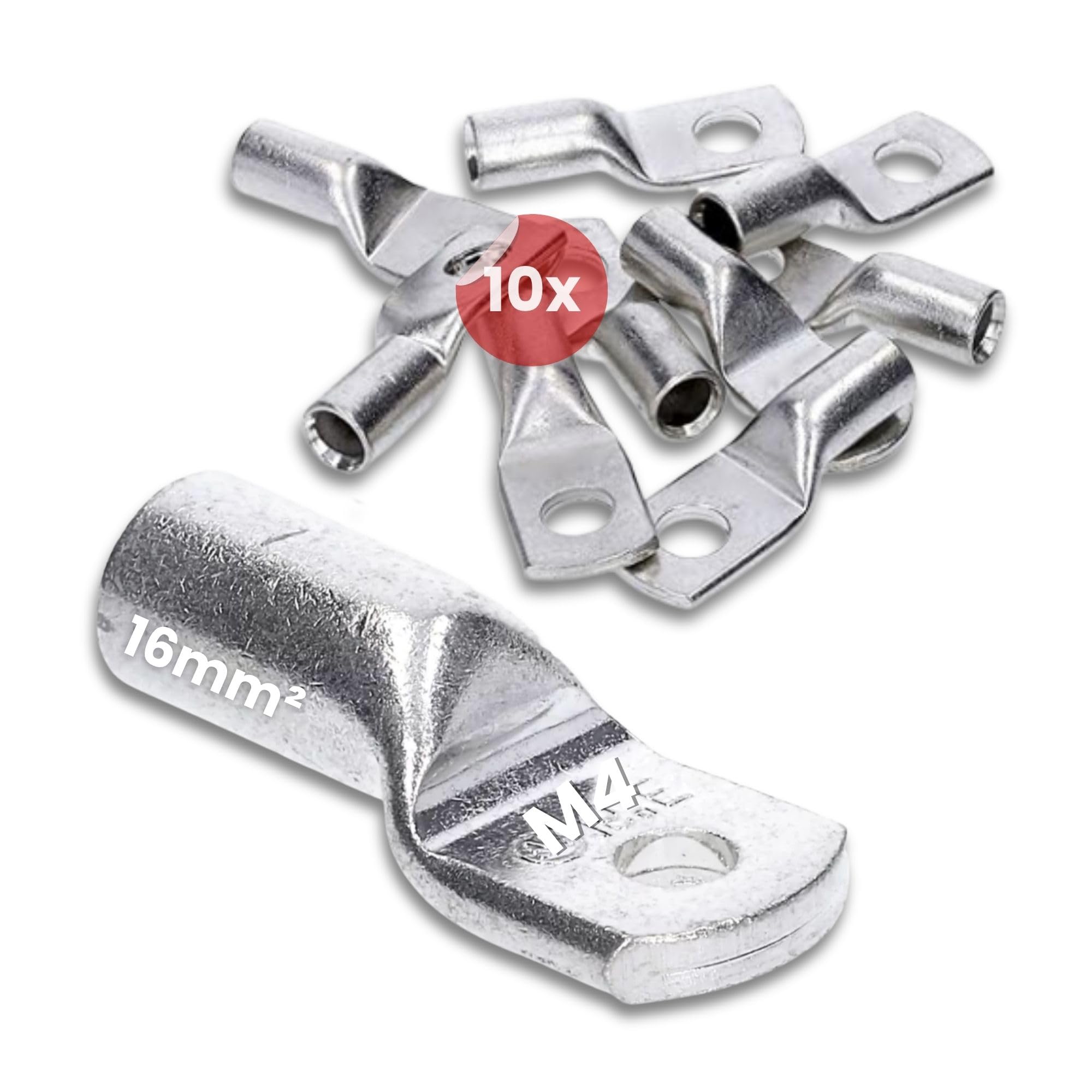 Kalitec Lot de 10 Cosses Tubulaires 16 mm² M4, Connecteurs de Câble | Cuivre étamé de haute pureté, sertissage standard pour installation électrique, solaire et automobile, qualité Allemande