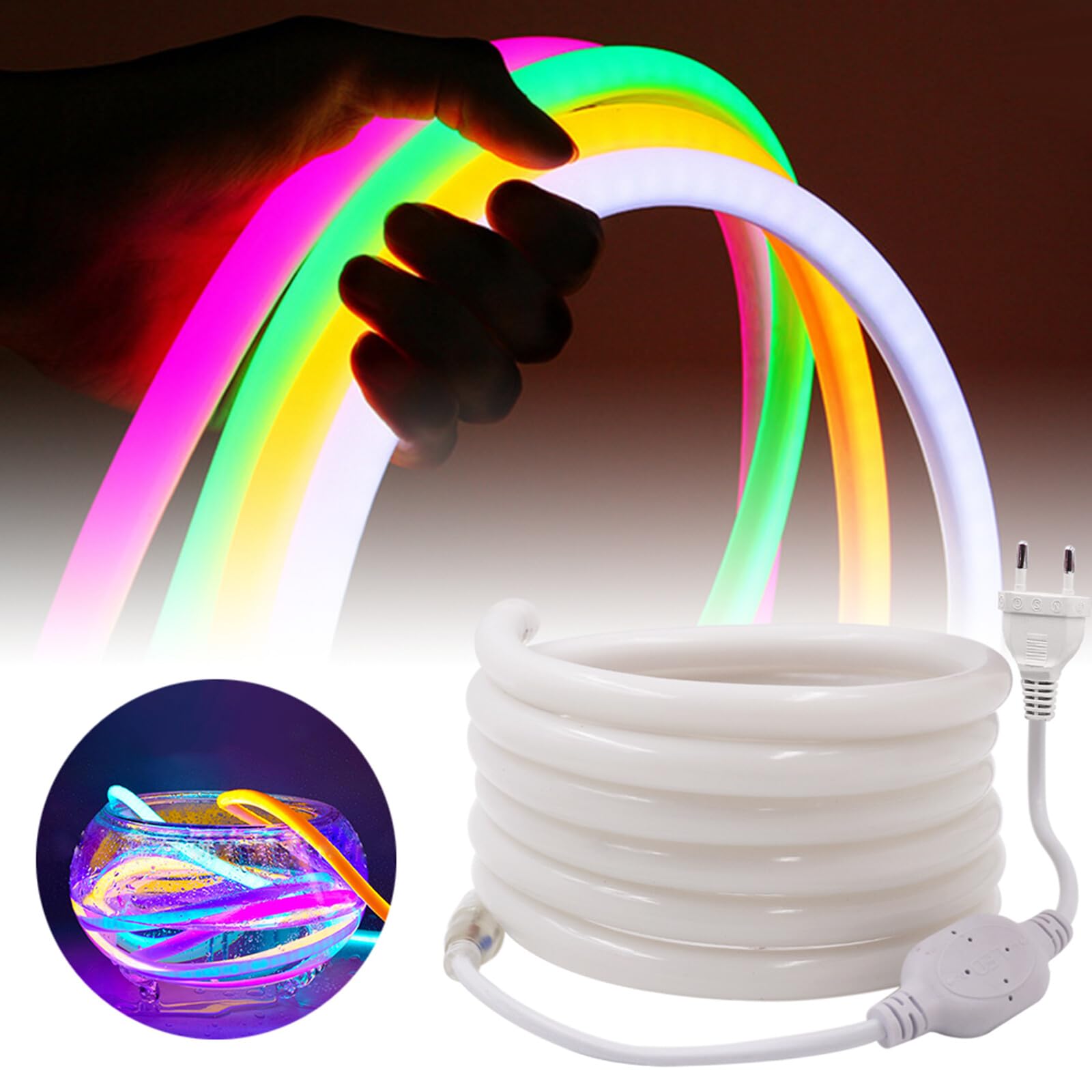 220V LED Neon Tubo [25m, blanco 6000K], SMD2835, cortable, IP67 resistente al agua, tira LED flexible de silicona, diseño DIY, iluminación decorativa para el hogar y tiendas