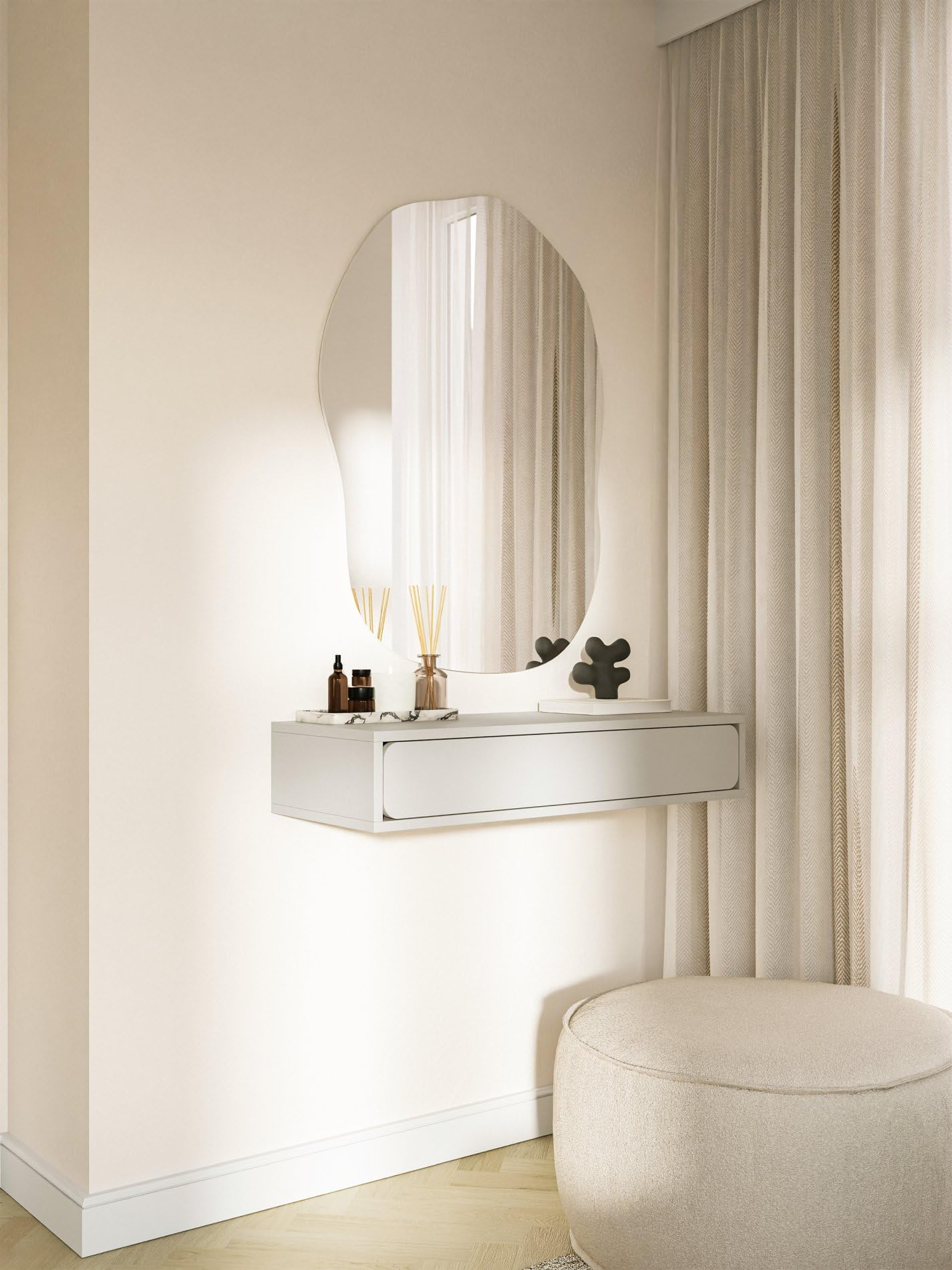 Selsey Mesa Consola de 90 x 35 x 17 cm, diseño Minimalista con cajón, cajón Colgante para salón o Pasillo, Tablero Laminado Resistente, Gris Beige, Elegante Juego de Muebles de Pasillo