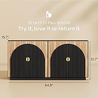 Vista 2 de BELLEZE Armario de buffet estriado de 65 pulgadas con almacenamiento, aparador simétrico con acento de arco para comedor, cocina y sala de estar