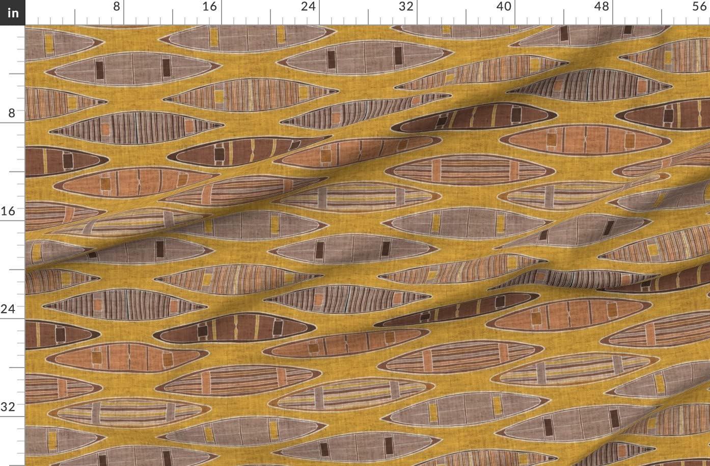 Spoonflower Fabric - Yellow Brown Geometric Abstract Tent Lake Fishing Camping Canoe Teens Printed on Organic Cotton Sateen Fabric by The Yard - Sewing Quilting Apparel Home Decor