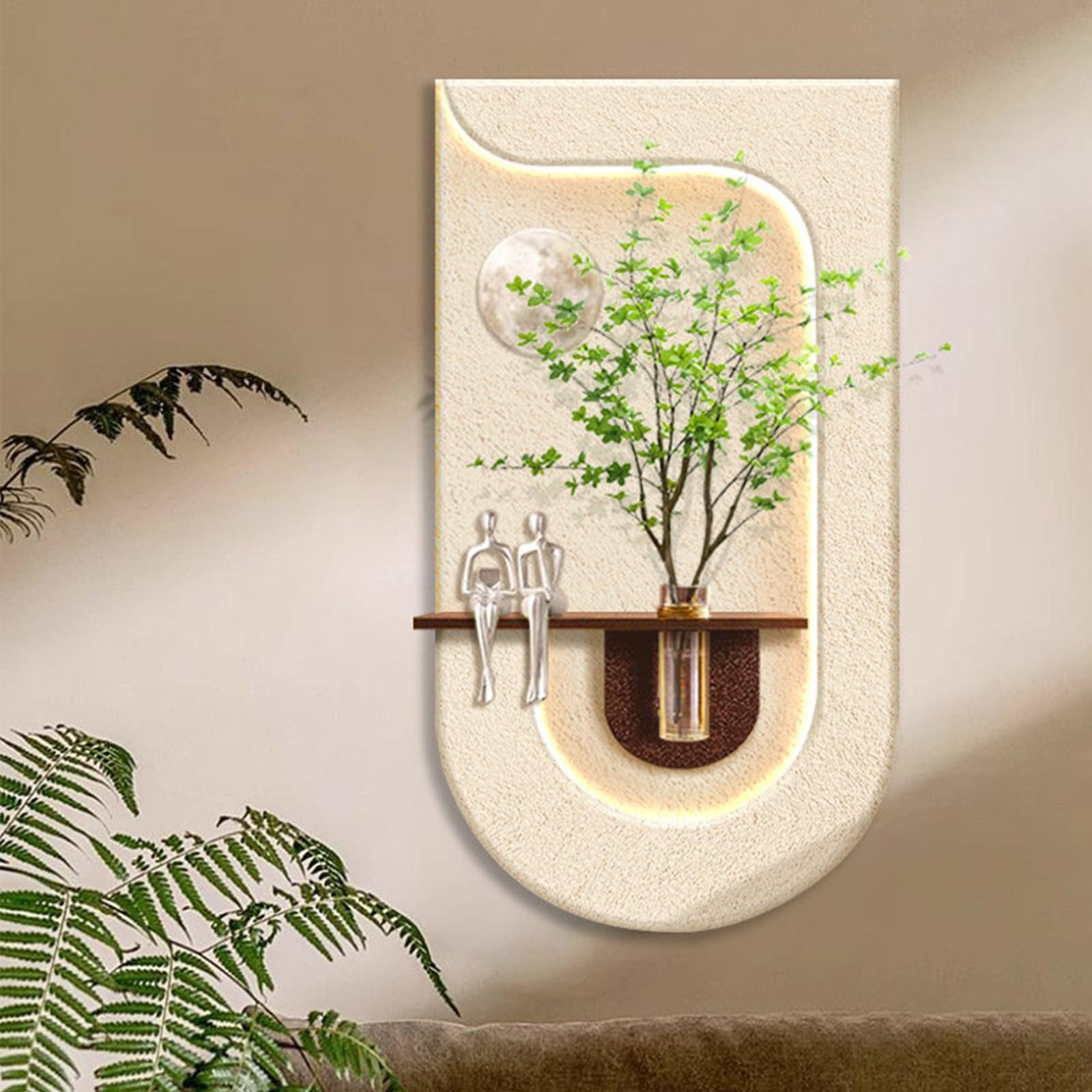 PGZMDTWI 3D Sandstone Textured LED Glass Vase Cream Sculpture,Modern Living Room Entryway Wall Painting Décor(F,100 * 190CM 9.4 * 74.8IN)