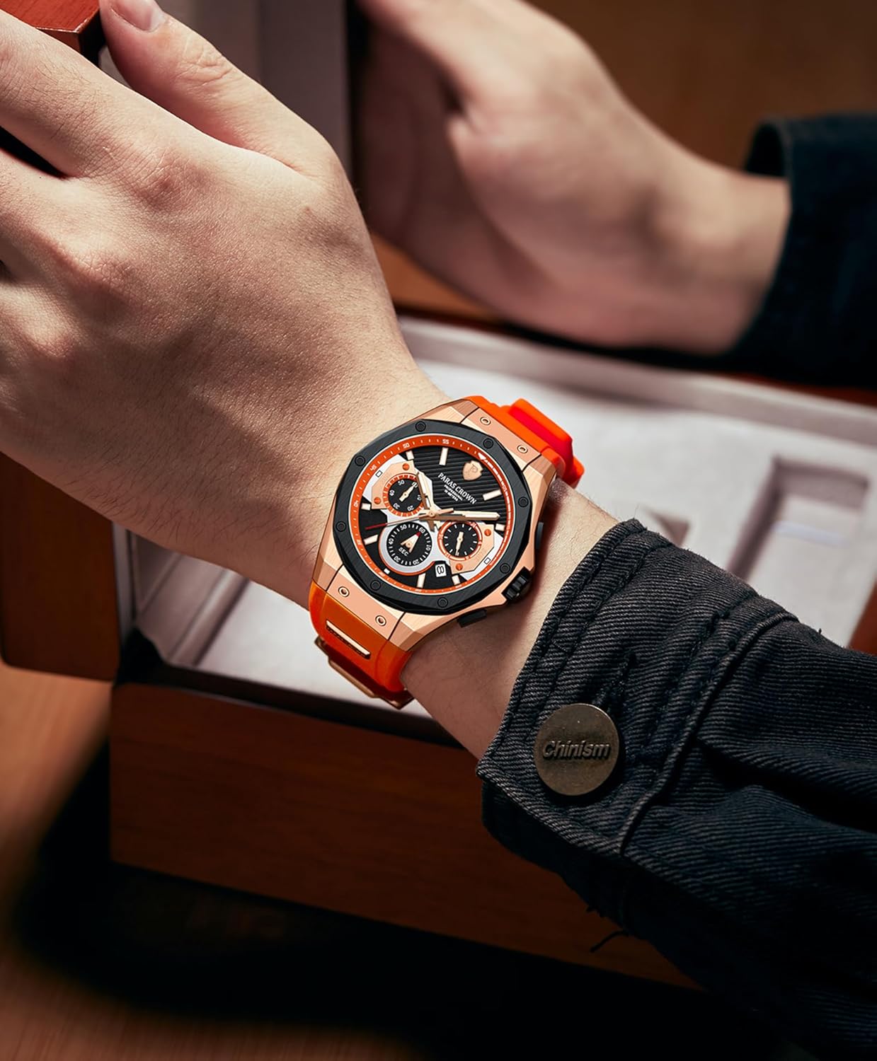 Mens Watches Fashion Luxury Quartz Waterproof Chronograph Wrist Watches for Men Silicone Strap Stainless Steel Case - Image 3