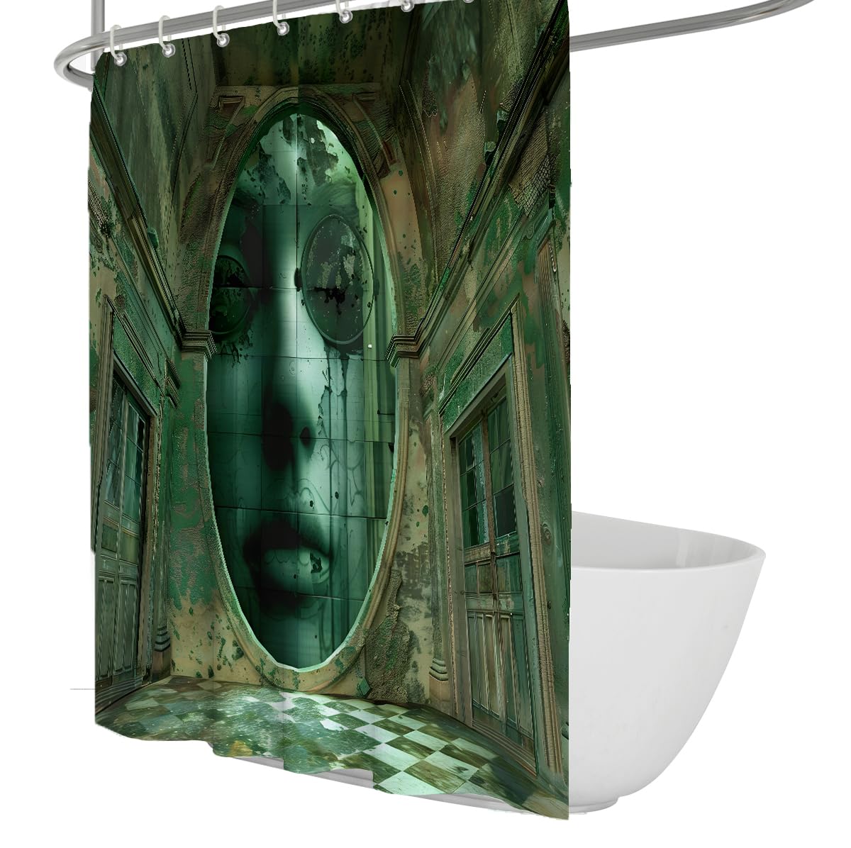 Surrealismus-Stoff-Duschvorhang Gotische Burg geheimnisvolles Porträtdesign Badevorhang für Badezimmerdekoration Schnell trocknbare Maschine waschbar 200 x 240 cm