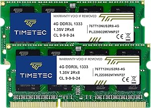 Timetec 8GB Kit(2x4GB) DDR3/DDR3L 1333MHz PC3-10600 Non-ECC Unbuffered 1.35V CL9 2Rx8 Dual Rank 204 Pin SODIMM Laptop PC Memory RAM Module Upgrade