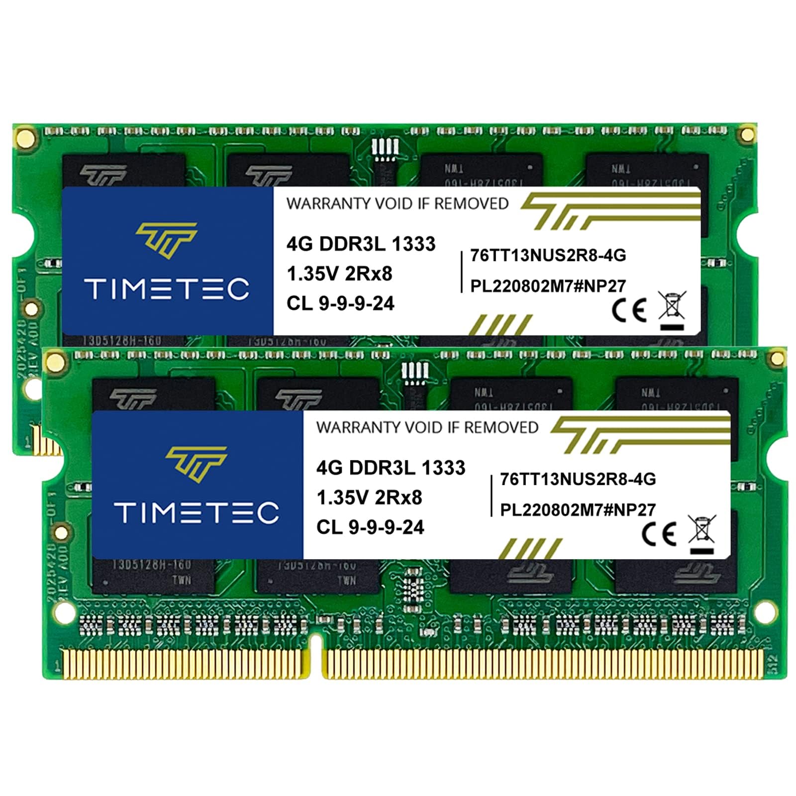 Timetec 8GB KIT (2x4GB) DDR3L 1333 MHz PC3-10600 Non ECC Unbuffered 1.35 V CL9 2Rx8 Dual Rank 204 Pin SODIMM Laptop PC Memoria del computer Modulo RAM Aggiornamento