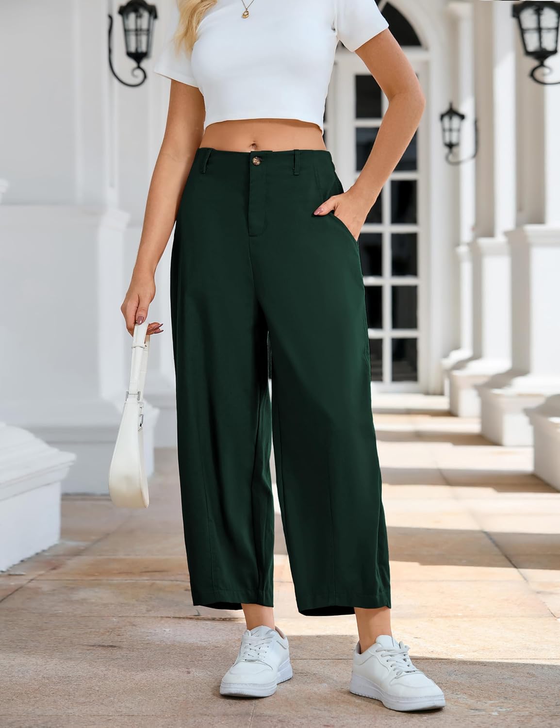 Tanming Womens Linen Pants Casual Capri Baggy Wide Leg Trousers Palazzo Pants Beach Vacation Outfits - Image 6
