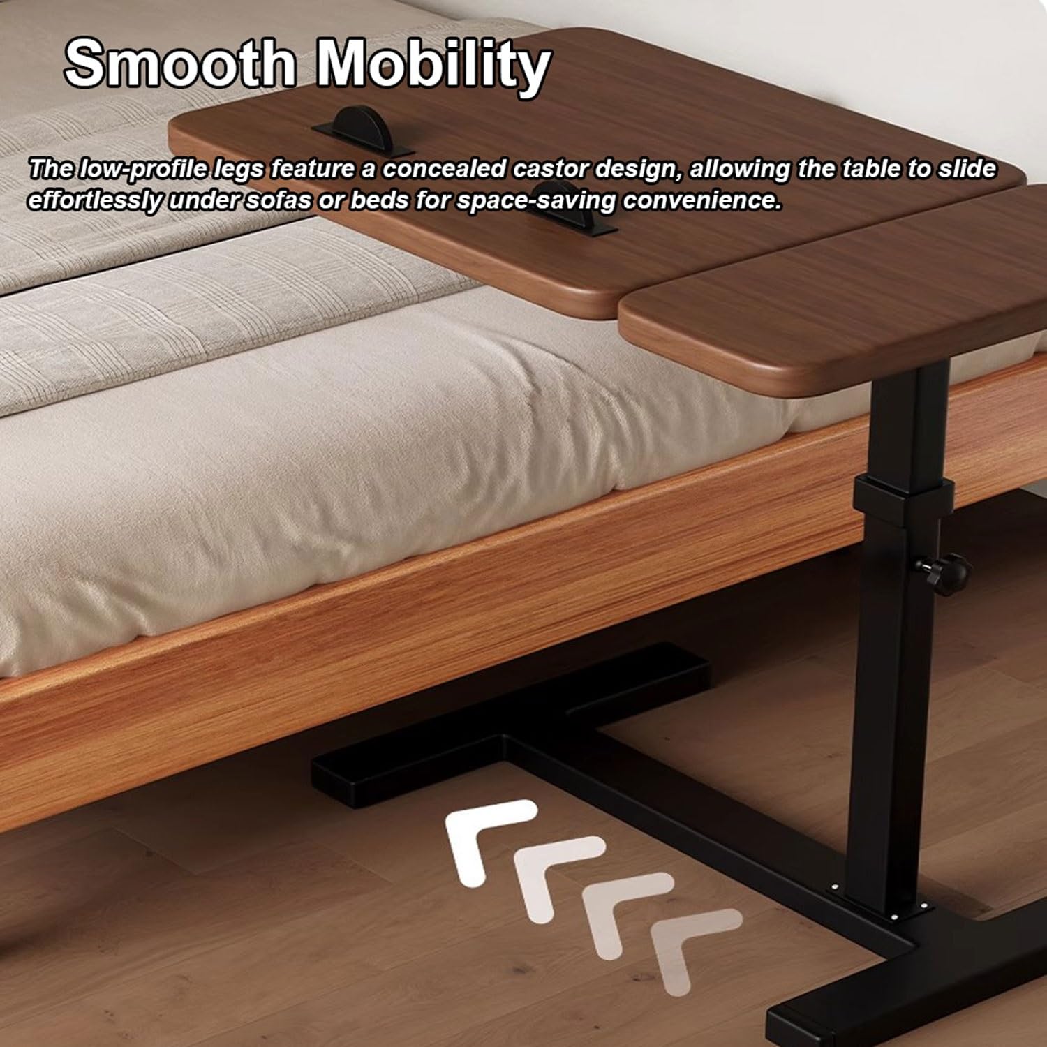 Escritorio móvil de Altura Ajustable, Mesa Auxiliar inclinable para Cama con Ruedas Ocultas, Escritorio para portátil de pie, Mesa Auxiliar para sofá, mesas con Ruedas para el hoga