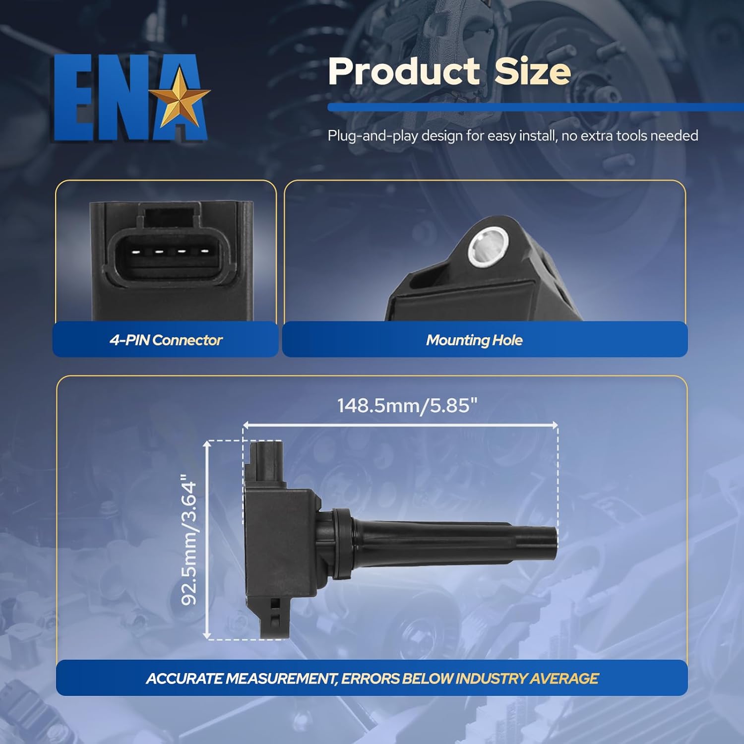 ENA UF656 Ignition Coil Pack Compatible with Mazda 3 Sport 6 CX3 CX5 CX9 MX5 Miata 2012 2013 2014 2015 2016 2017 2018 2019 2020 2.0L 2.5L L4 Coils Set of 4 Replacement for PE0118100A C1837