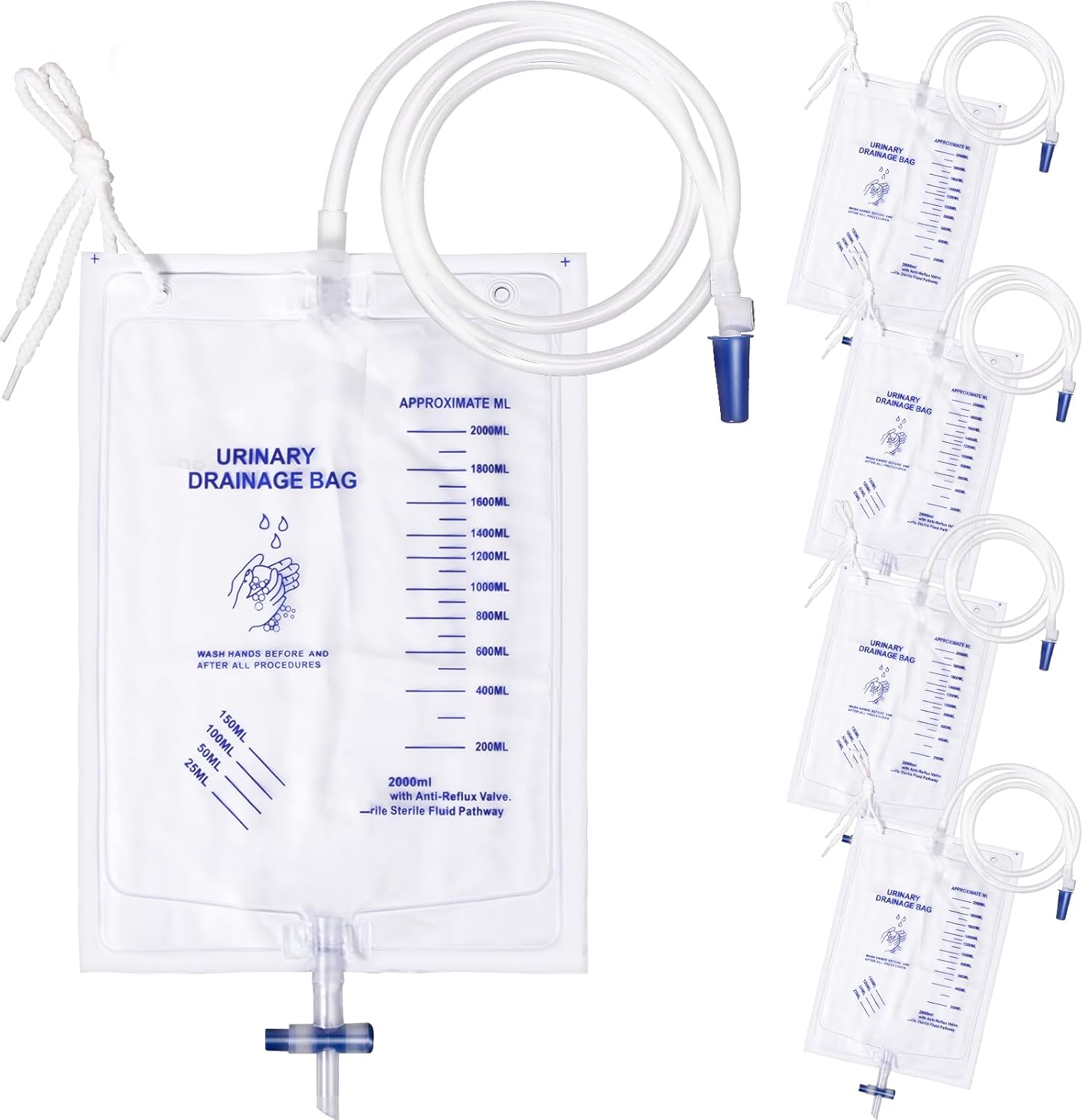 5Pcs 2000ml Urine Drainage Bag with 48″ Kink-Resistant Tube, Anti-Reflux Design, Leak-Proof, and Convenient Lanyard for Home and Daily Use
