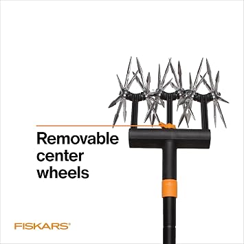 Fiskars Tiller Cultivator for Garden and Lawn, Extendable (40- 60) Gardening Hand Tool, Telescoping Rotary Hand Cultivator Tool for Soil or Reseeding Grass