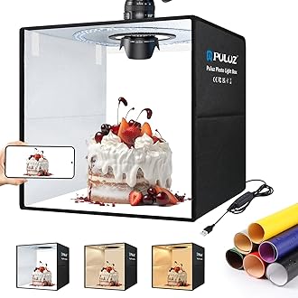 PULUZ Photo Light Box 40x40cm(16x16 inch) Portable Photo Studio Light Box Foldable Photo Box with Soft Lighting Cloth and 12 Color Backgrounds, Adjustable White/Soft/Warm Lighting