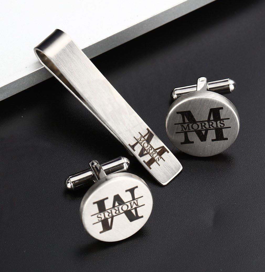 Cufflinks Wedding Engraved Groom Groomsman Father of the Bride Best Man Tie Clip Tack Bar ZUNON