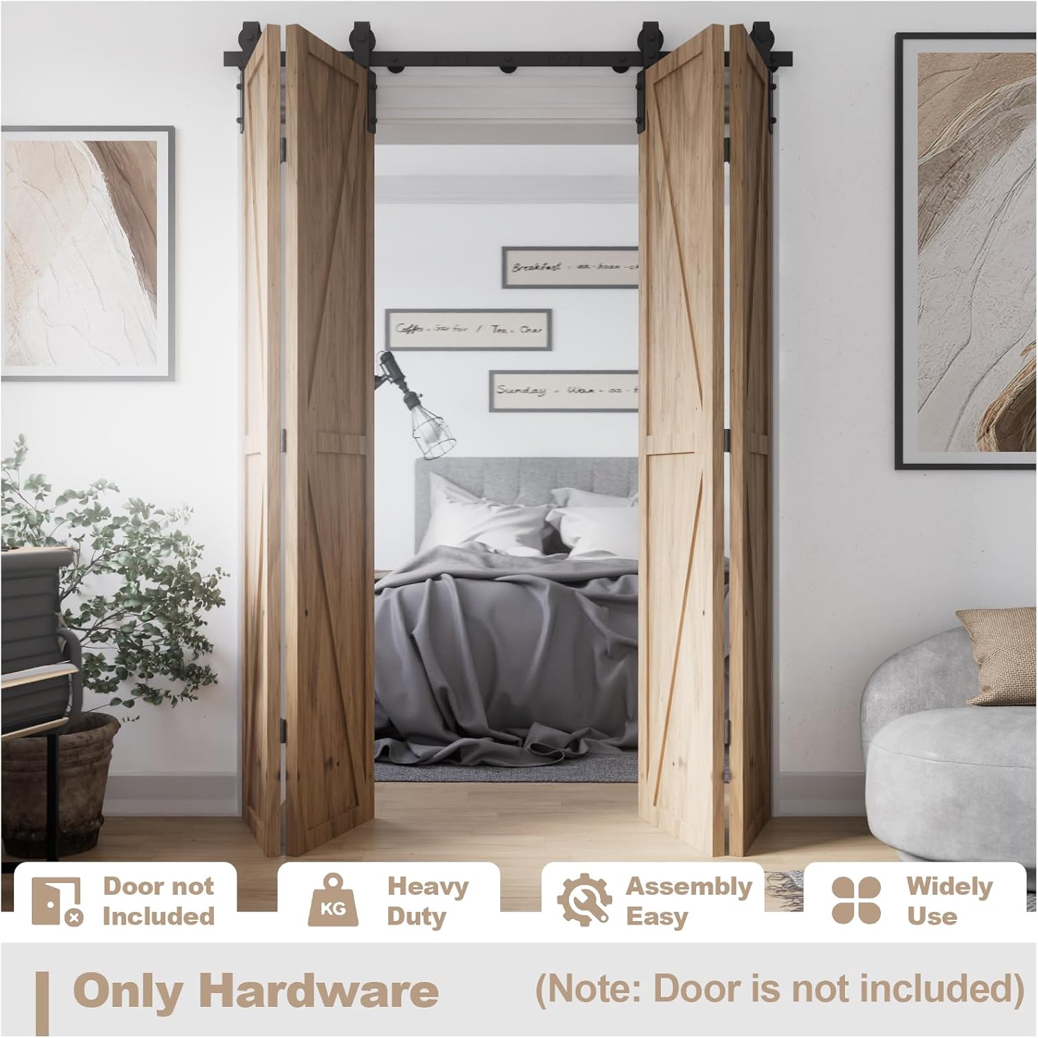 5FT Sliding Barn Door Hardware Kit,Barn Door kit for 4 Closet Door,Heavy Duty Exterior barn Door Hardware kit 60'' for 4 Doors (Hardware only)