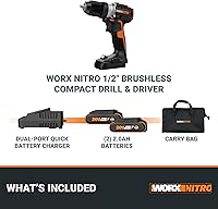 Vista 9 de Worx Nitro 20V Cordless 1/2" Drill Driver With Brushless Motor - Compact & Lightweight Set Only 6" and 3 lbs. - Power Share Compatible WX130L