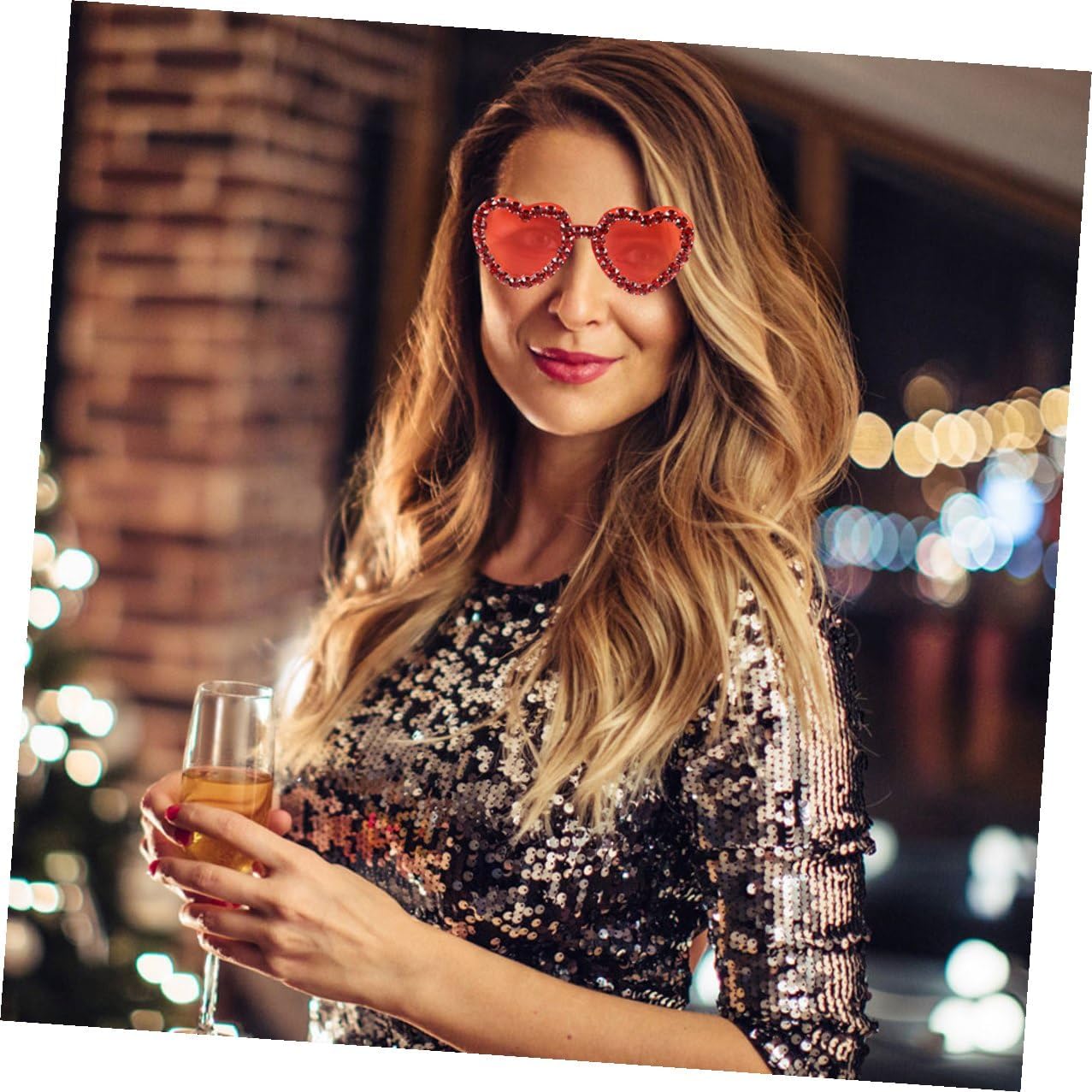 Heart Shaped Sunglasses for Women 2pcs Set Red and Pink Rhinestone Rimless UV Protection Party Eyewear Beach Wedding Accessories