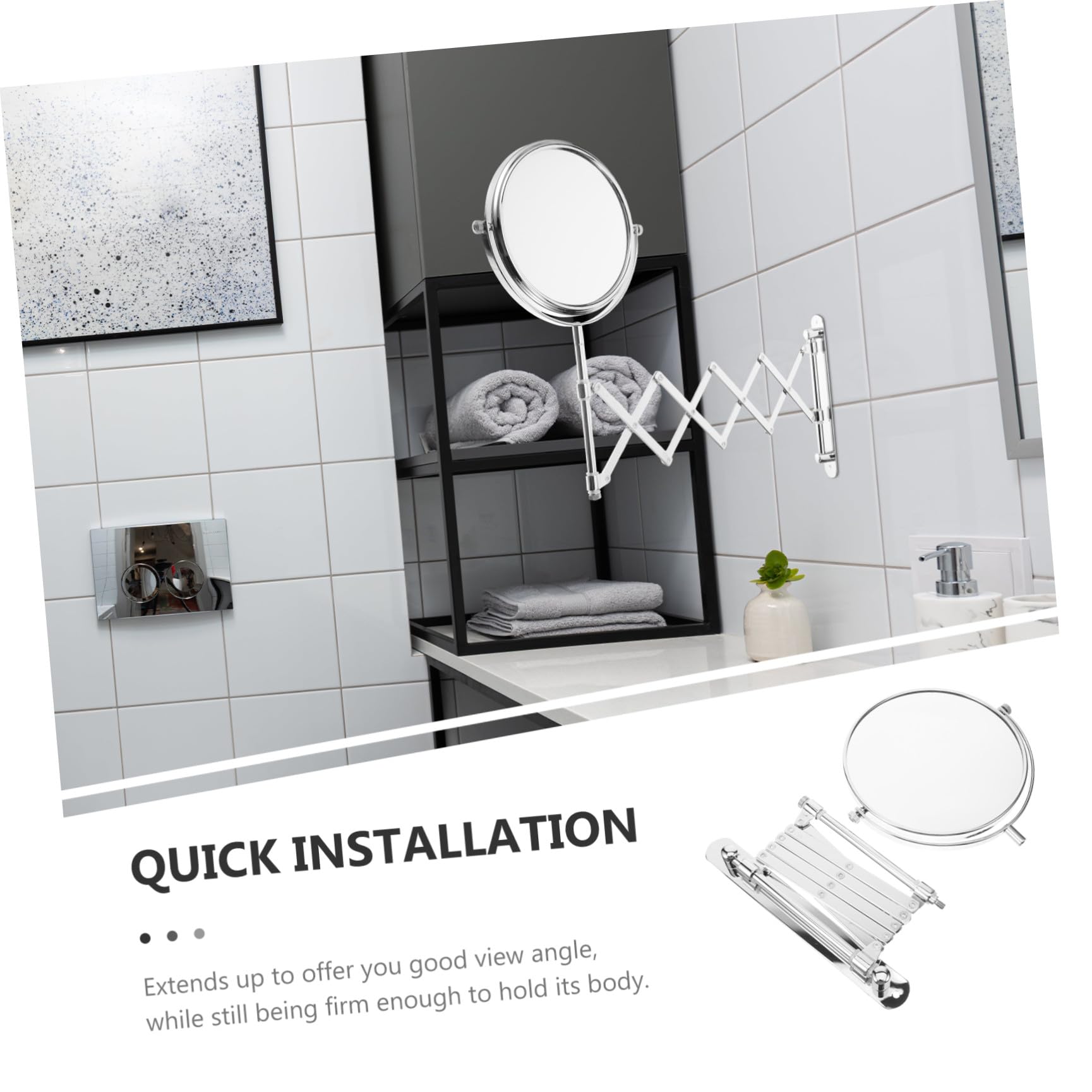 Specchio da Bagno da Parete in Metallo Argento, Specchio Cosmetico Rotondo Estensibile a Doppia Faccia Ingrandimento 3x, Rotazione 360 Gradi per Trucco e Rasatura