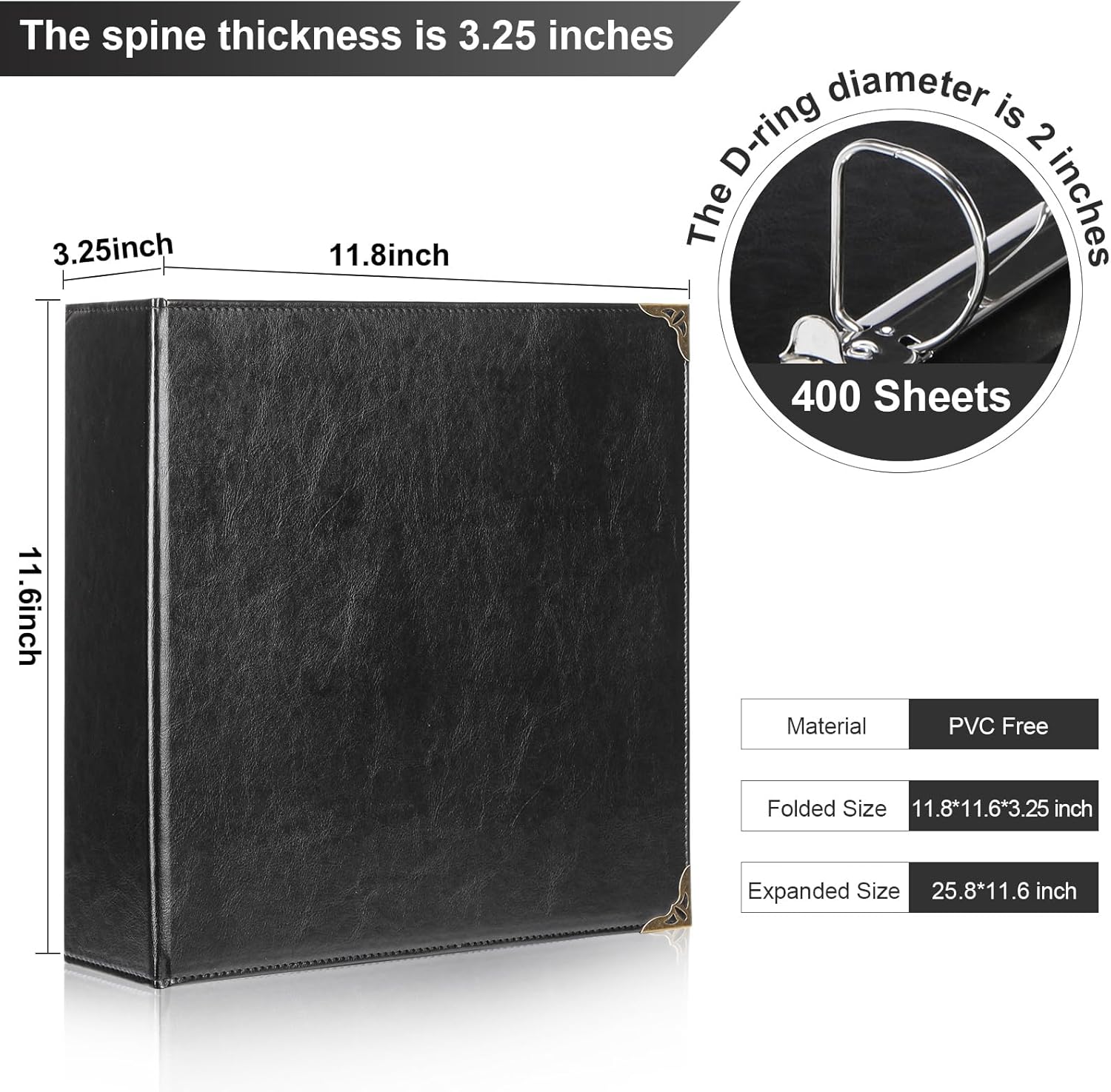 Darolin Premium PU Leather D-Ring Binder, 3 D-Ring Binder with Business Card Holders & Pen Loop, Professional Portfolio Organizer for Office, School & Home (Black)