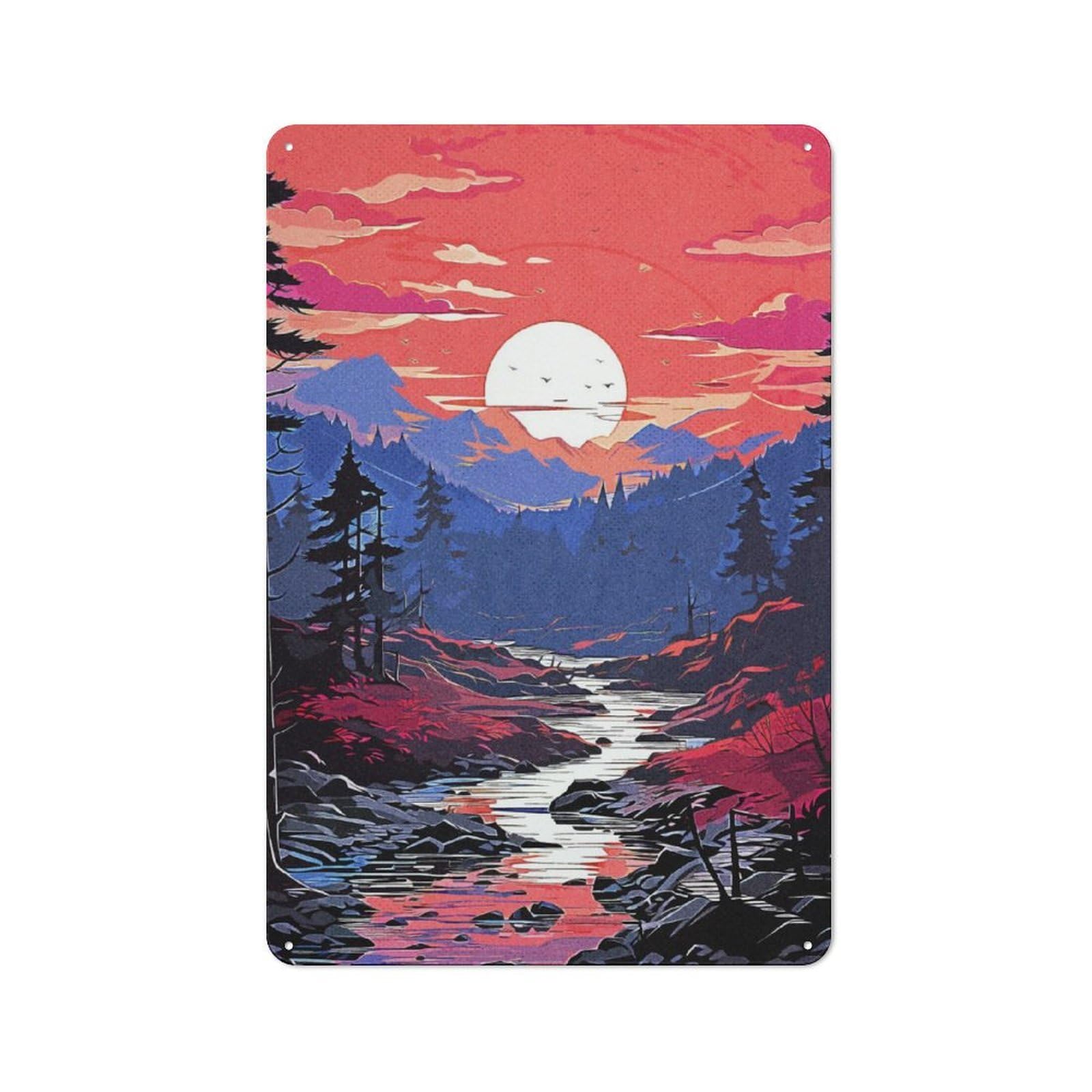 Junmoney Twilight Beauty Tin Wall Plaque 30X20cm With For Guest Room Or Hallway, For Garage, Workshop And Man Cave Decoration