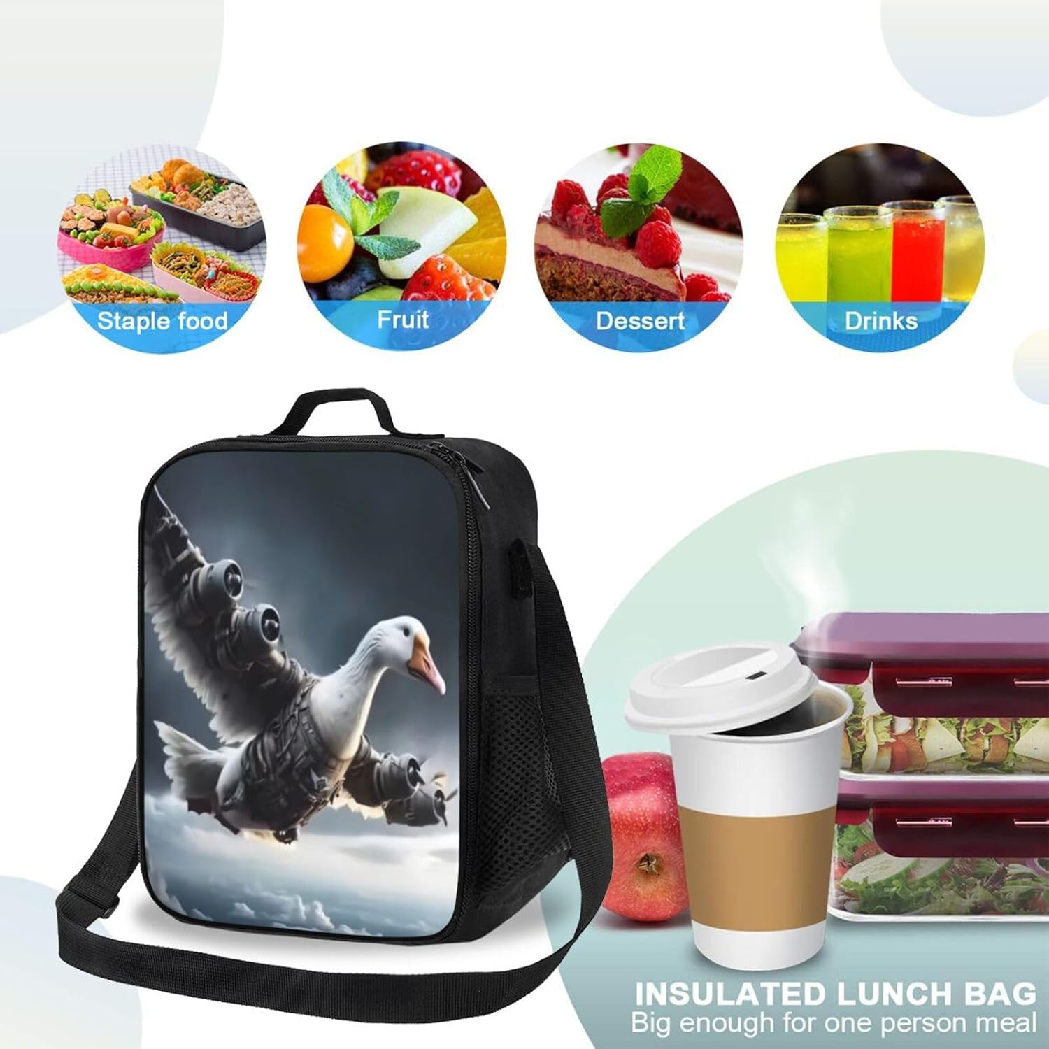 Dyale Novel Funny Bombombini Guzzini Tote Lunch Bag, Insulated Cooler Lunch Box, With Mesh Pocket Durable Bento Bag, Reusable Lunchbags