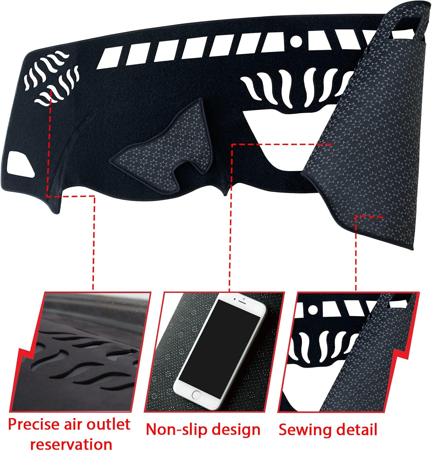 Dashboard Dash Board Cover Mat Pad Carpet Non-Slip Custom Compatible with Jeep Cherokee 2014 2015 2016 2017 2018 2019 2020 2021 2022 Protector Sunshield (Black Trim)