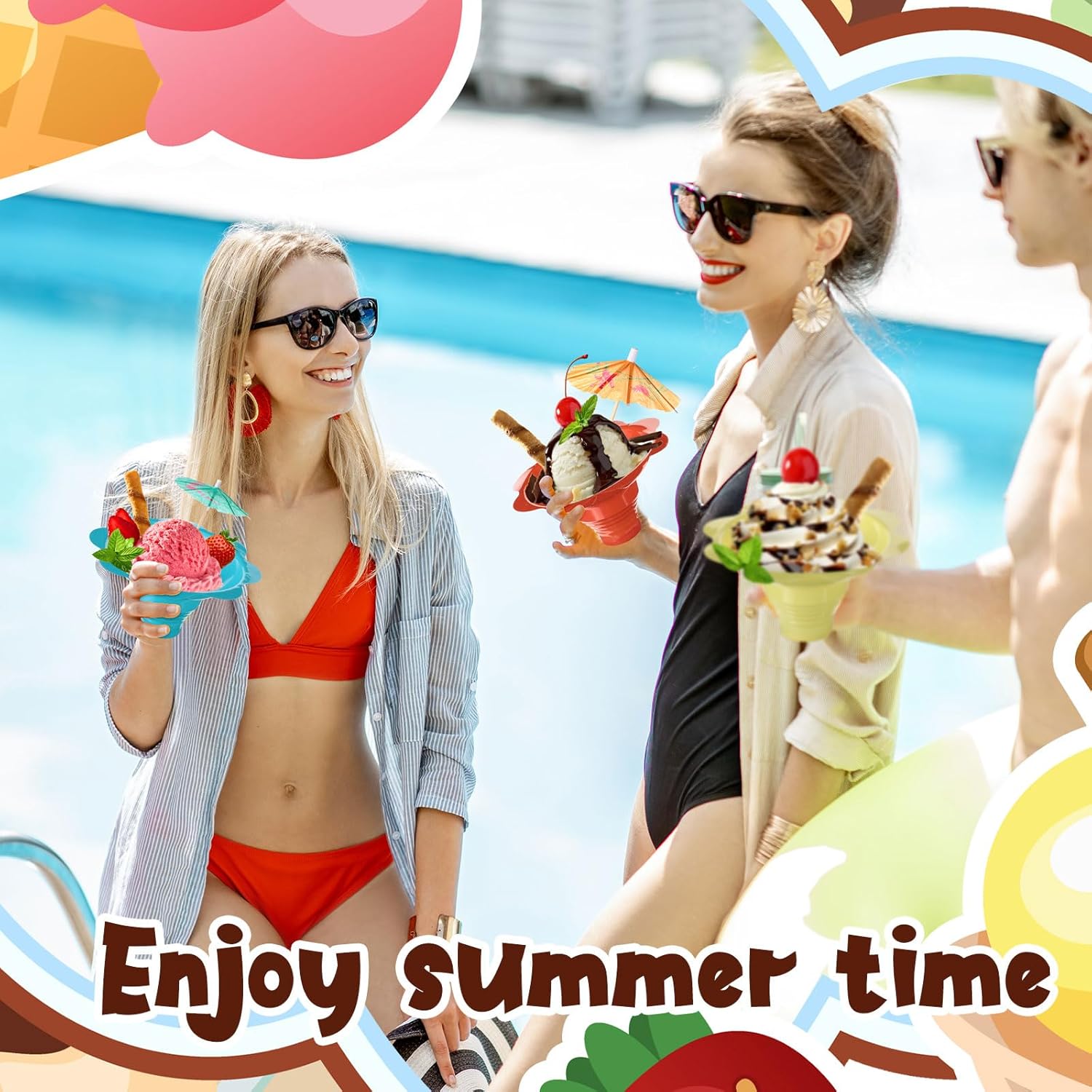 Silkfly 600 Pieces 4 oz Christmas Colorful Flower Snow Cone Cups Paper Umbrellas and Kit Spoon Straws, Shaved Ice Bowls Plastic Ice Cream Snack Small Bowls for Kids Birthday Party Summer Cookout