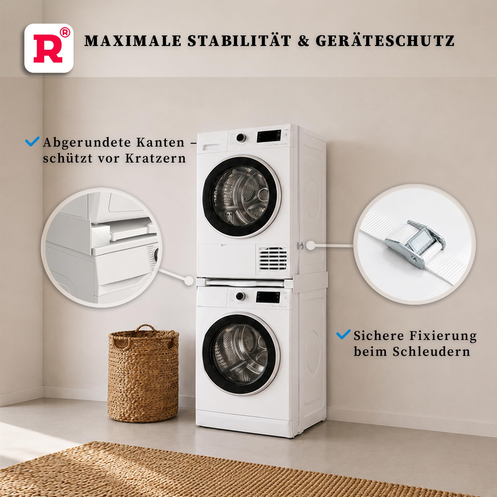 ROLLER Kappatos Zwischenbaurahmen Waschmaschine Trockner mit Schublade | Aluminium Verbindungsrahmen, 60x60 cm, Stapelrahmen Universal, 100 kg Tragkraft, Made in EU, Vormontiert