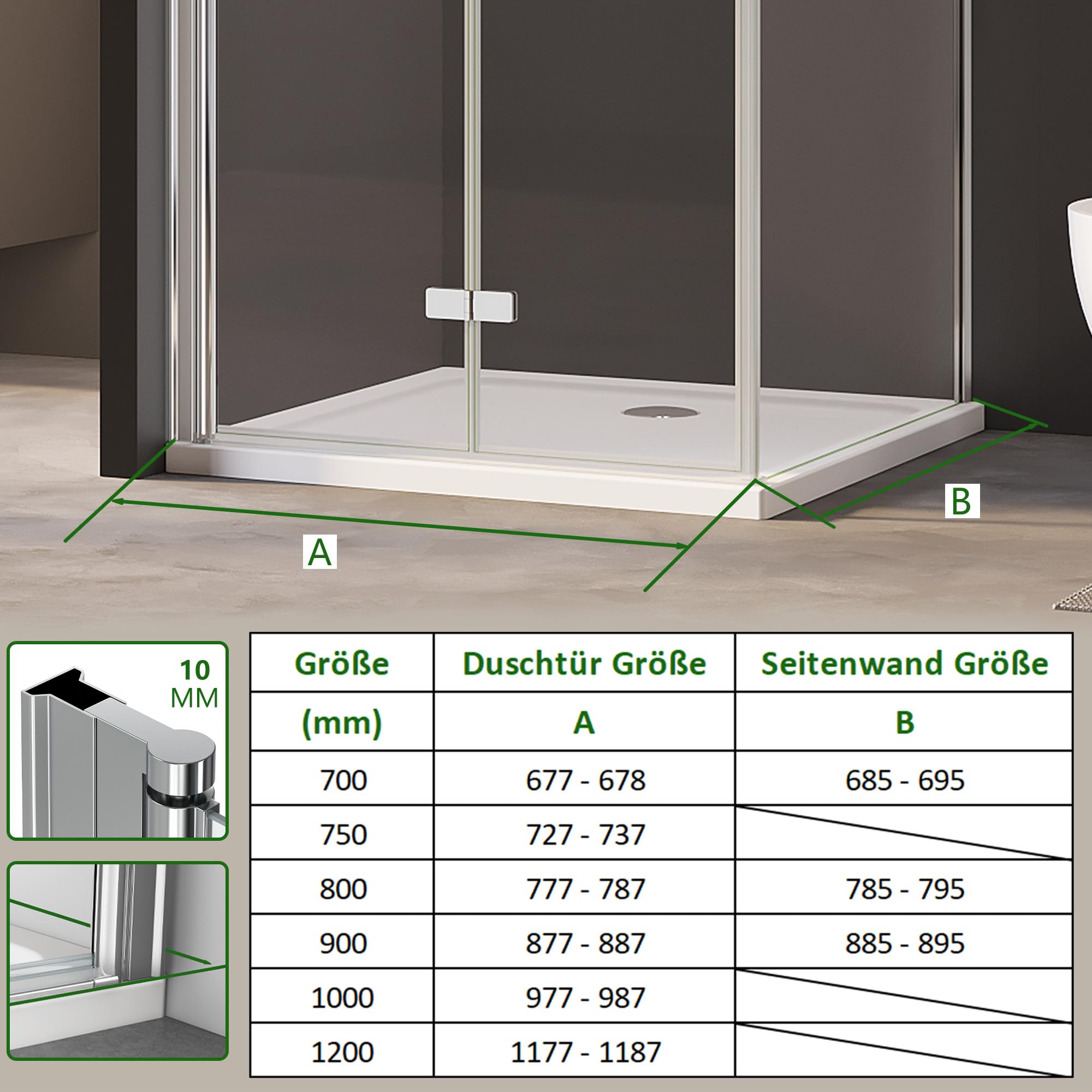 Duschkabine Falttür mit Seitenwand 90x70 cm Eckeinstieg Dusche Rahmenlos Duschabtrennung Eckdusche aus 6mm ESG Sicherheitsglas mit Nano-Beschichtung, Höhe 195 cm