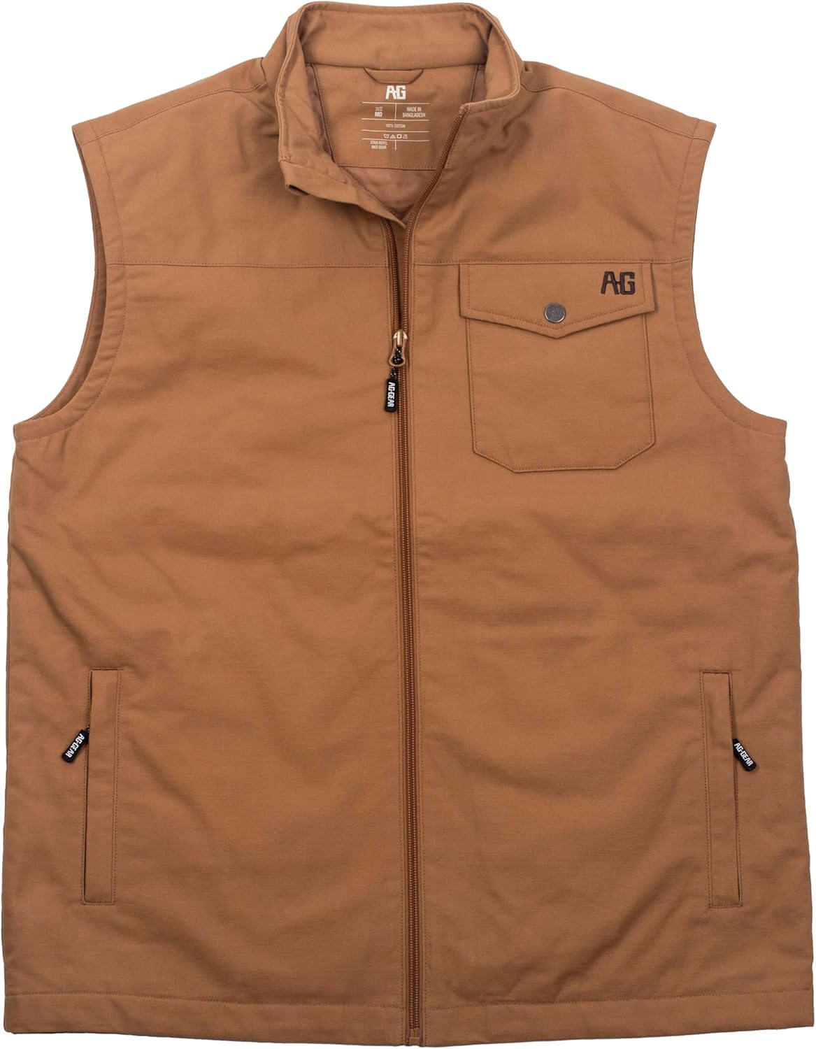 AG-GEAR Men's Winston Vest, Wind Resistant Cotton-Performance Work Vest, Full-Zip, Quilted Interior Lining, Snap Front Pocket