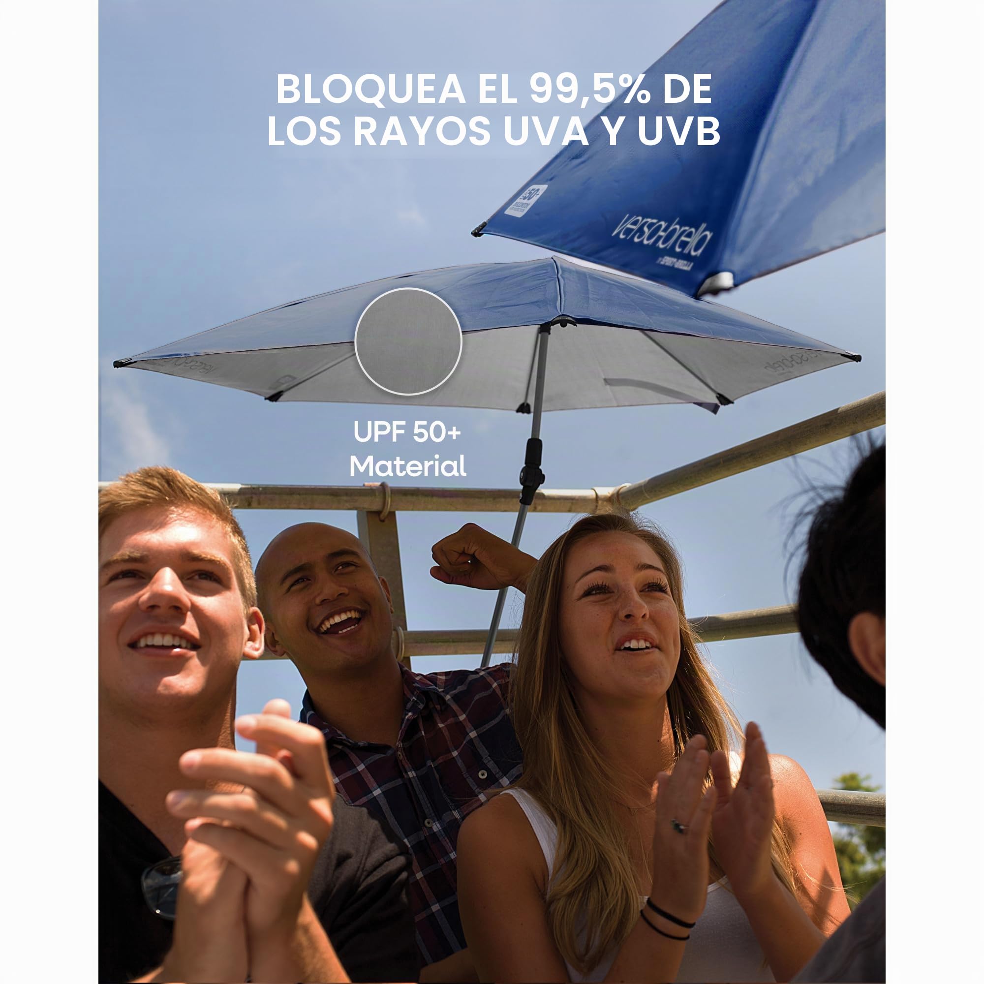 Sport-Brella Versa-Brella Paraguas - Refleja Calor y Asegura Protección Solar UPF 50+, Se Sujeta a Casi Cualquier Superficie, Montaje en Sillas, Gradas, Bolsas de Golf, 96cm x 100cm