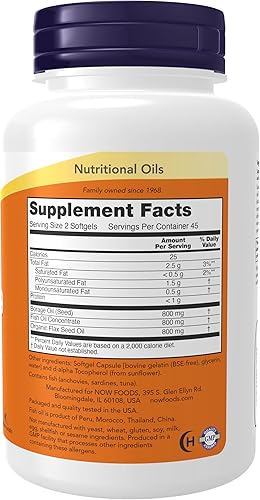 Miniatura 2 de NOW Suplementos, Super Omega 3-6-9 1200 mg con una mezcla de aceites de pescado, borraja y semillas de lino, 90 cápsulas blandas