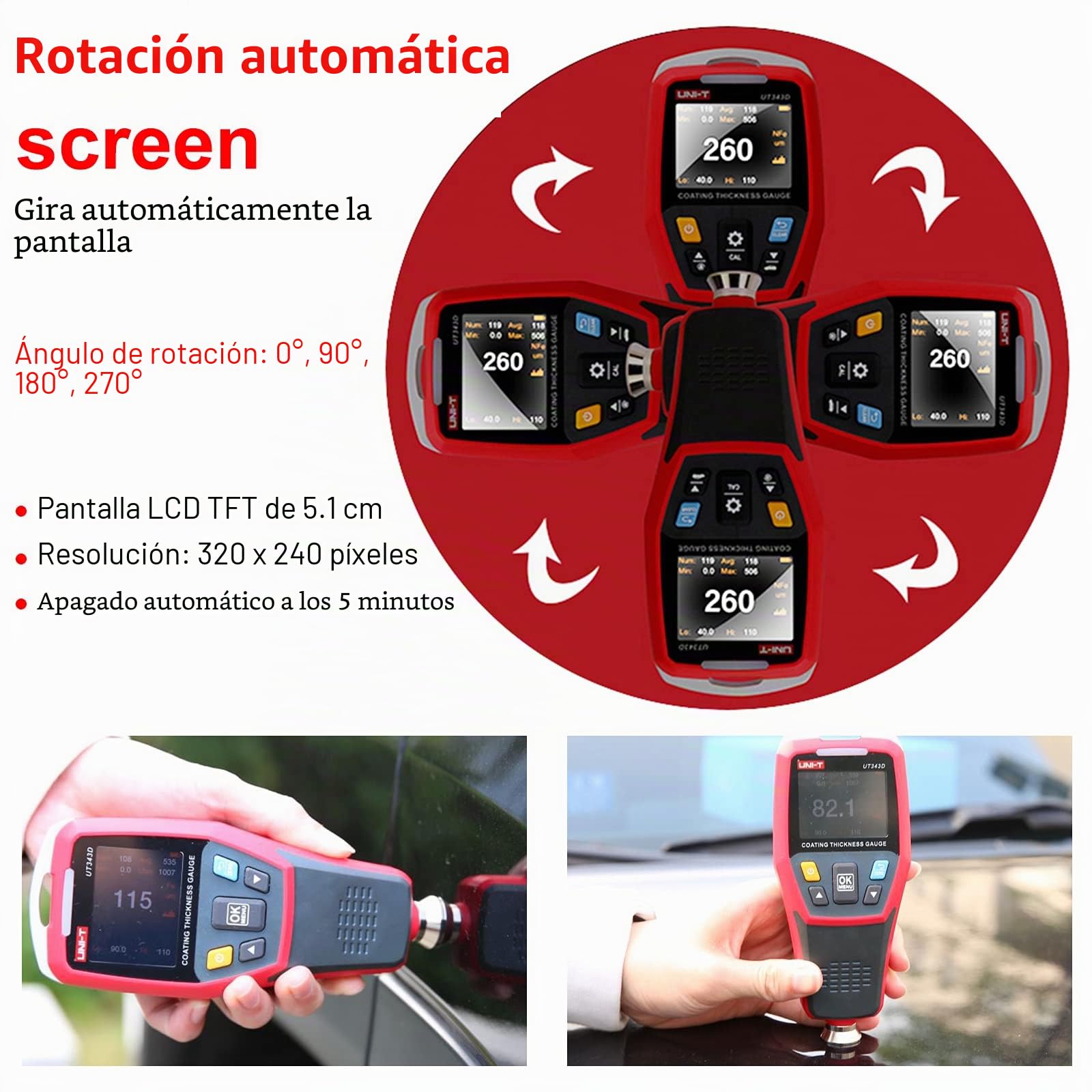 UNI-T UT343D Medidor de espesor de revestimiento digital Rango 0 a 1250um con función de datos USB