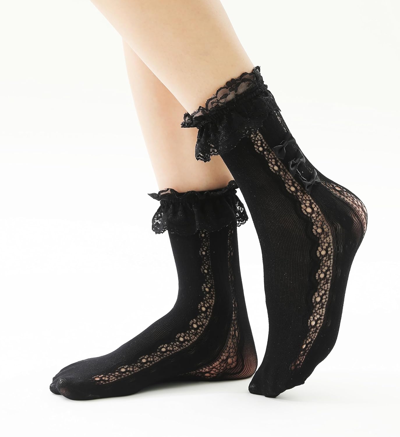 Winterlace Womens Frilly Ruffle Ankle Socks, 3 Pairs Lace Cute Bows Bobby Fashion Dress Sock - Image 7