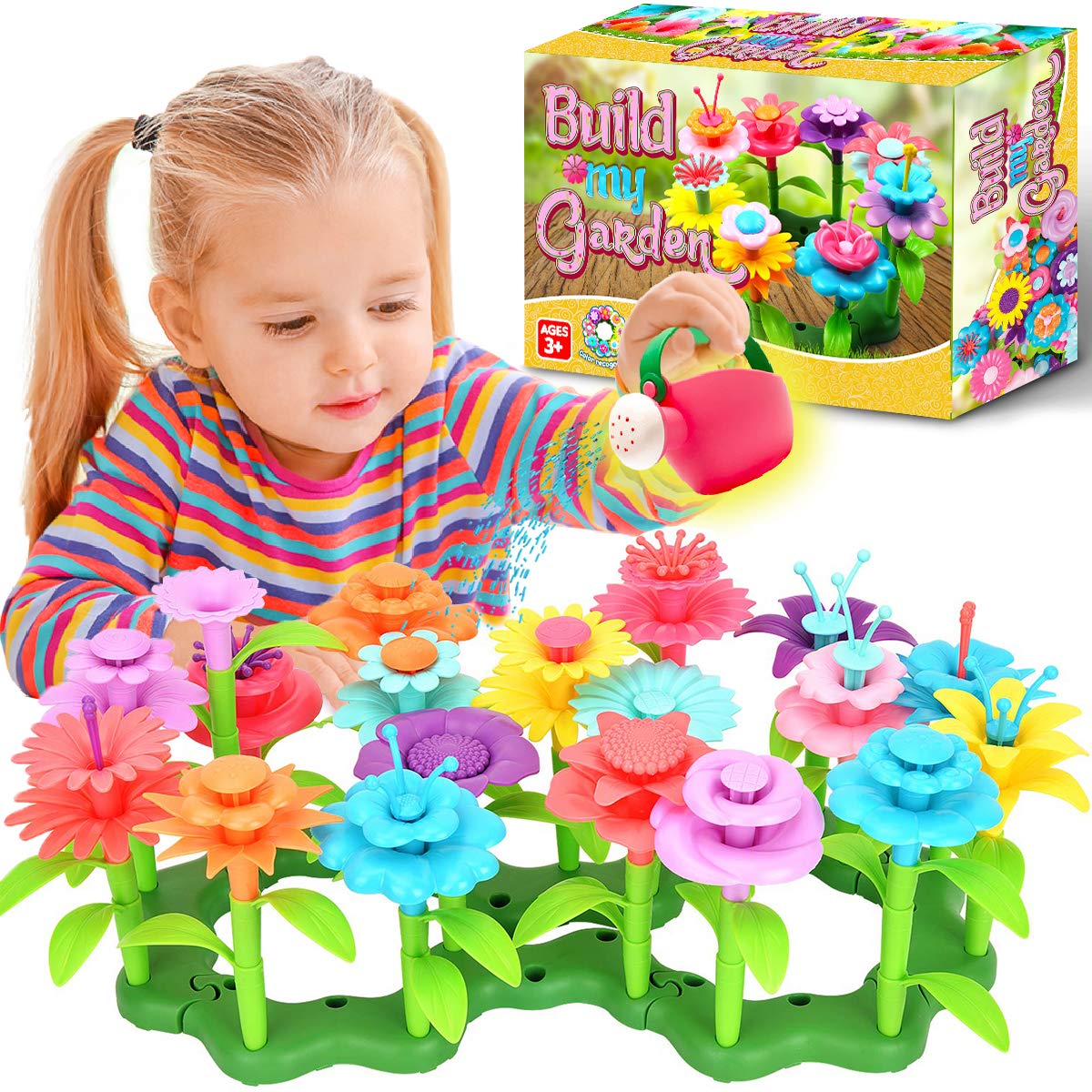 FunzBo Flower Garden Building STEM Toys - Gardening Pretend Gift for Girls Kids Toys - Educational Activity for Preschool Children Age 3 4 5 6 7 Year Old, for Kids Girls Toddlers