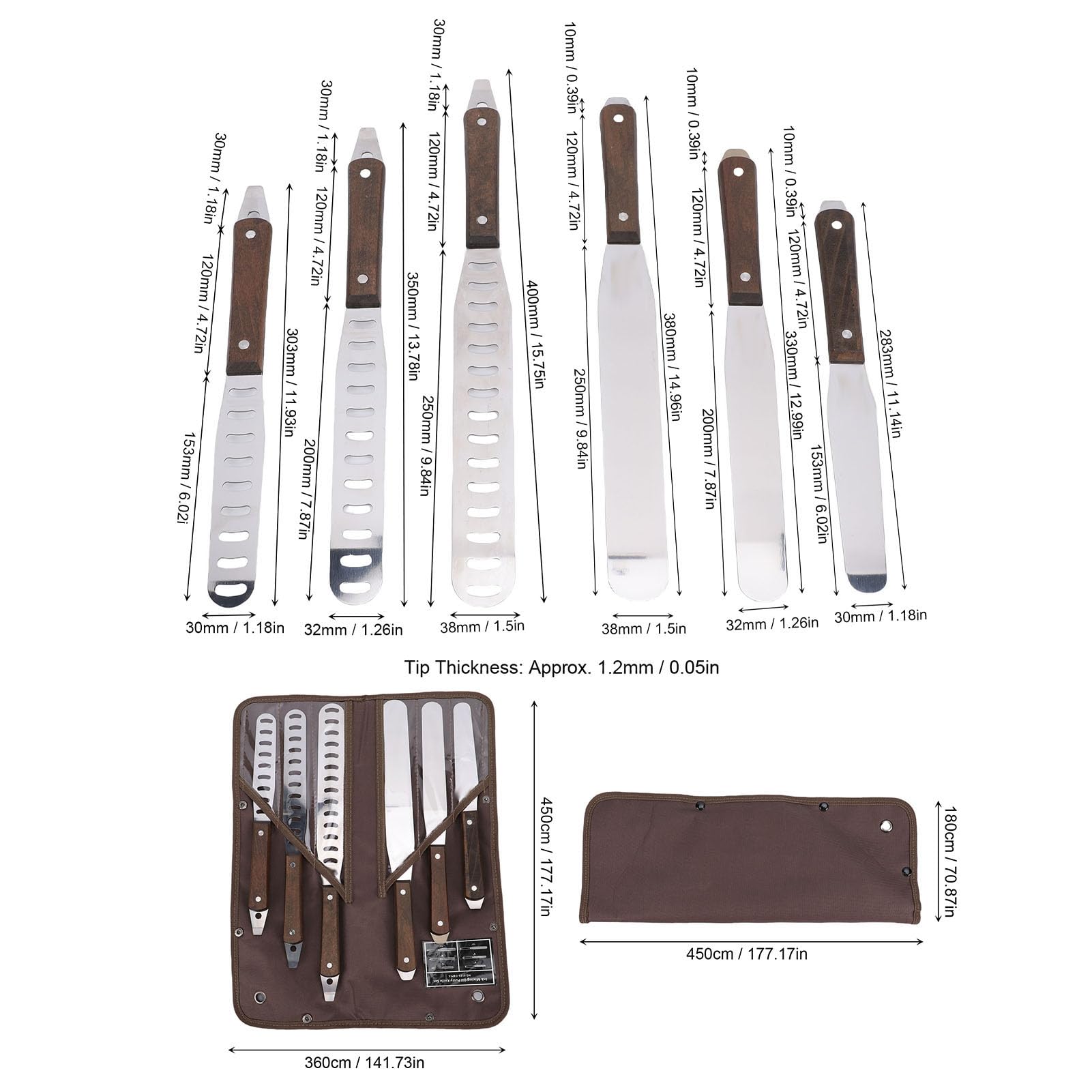 Luocute Espátula para Glaseado Recta, Herramienta de Decoración de Pasteles de Acero Inoxidable con de Madera para Hornear, Esparcir Glaseado, Postres, Pasteles, Pizzas, Espátulas