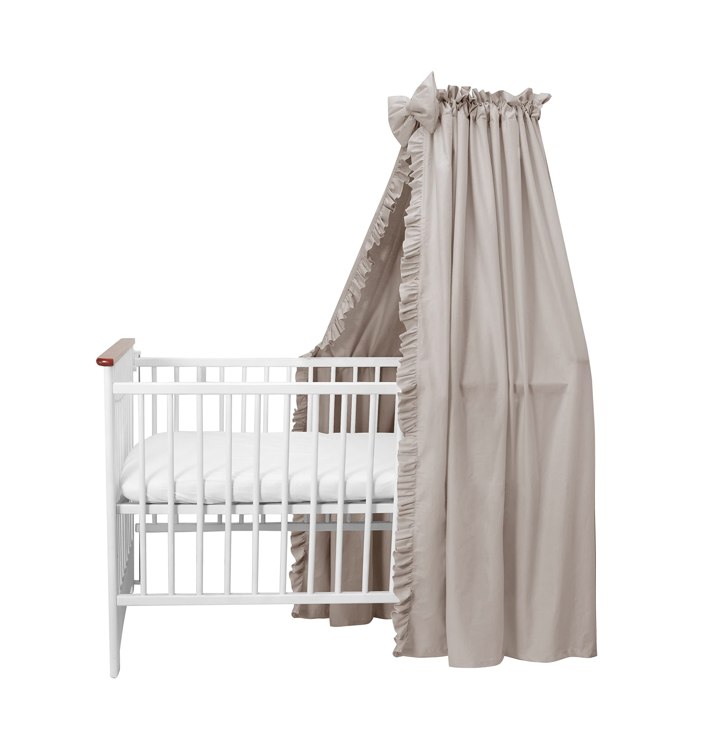 Balbina Cotton Bed Canopy With Ruffle & Bow - Decorative Set for Cot, Mosquito Net for Baby Room, Opaque Bed Curtain Without Pole, 240 x 165 cm, Light Brown