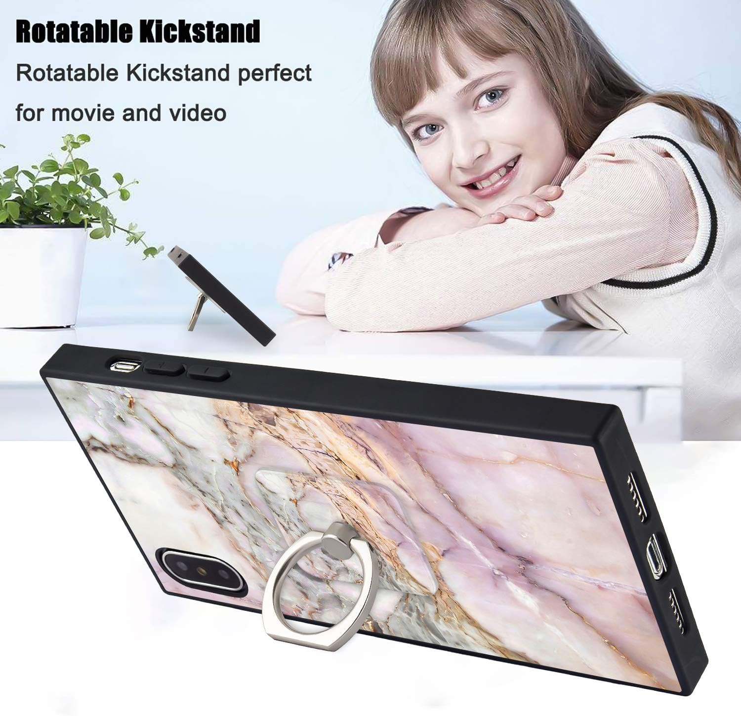 BITOBE Marble Pattern Square Phone Case iPhone Xs Max Retro Elegant Design Phone Cover Square Soft TPU Case for iPhone Xs Max