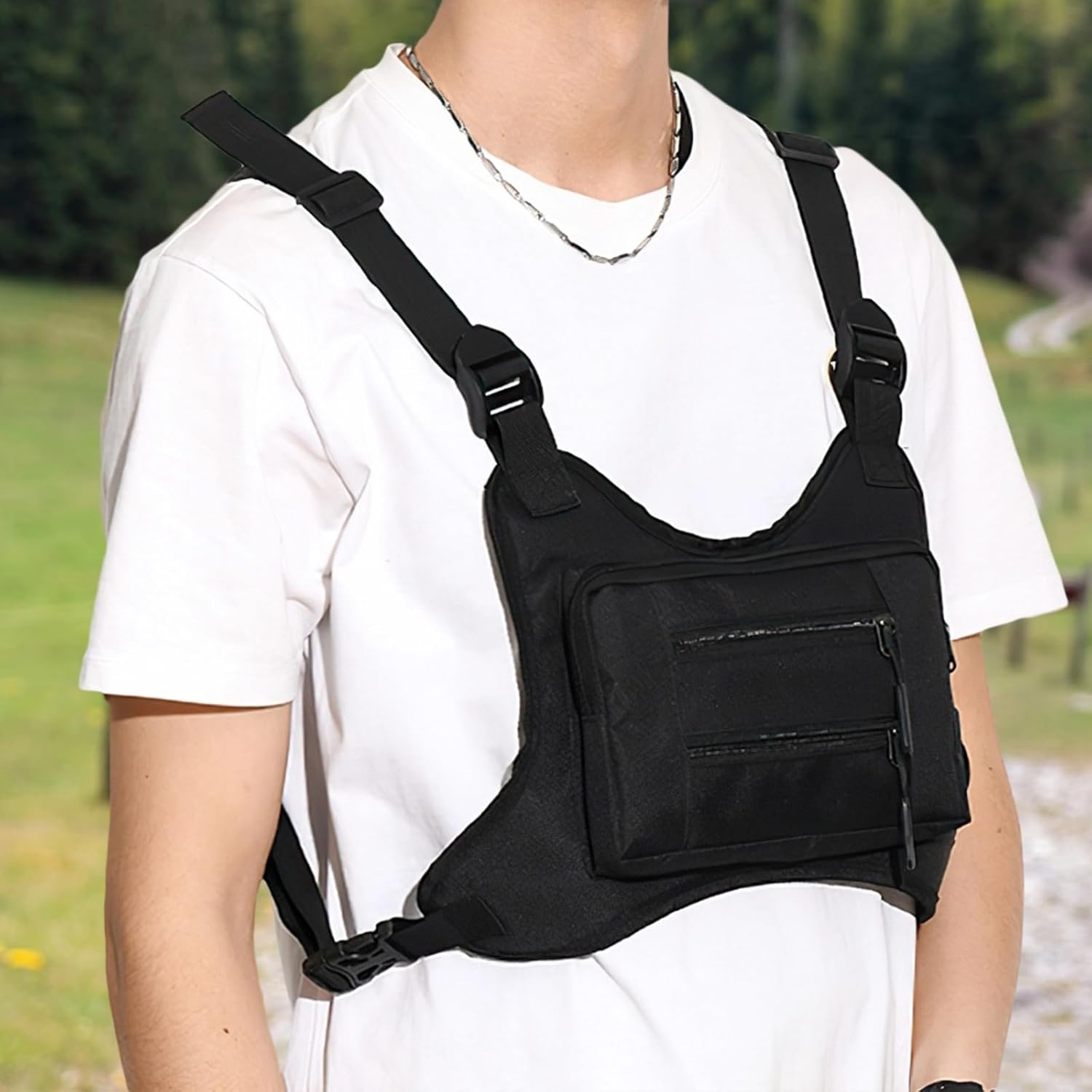 Sports Chest Pack for Men Women, Running Chest Bag With Phone Holder, Skiing Chest Pack, Hiking Chest Pack, Adjustable Straps, 2 Pockets - Image 2