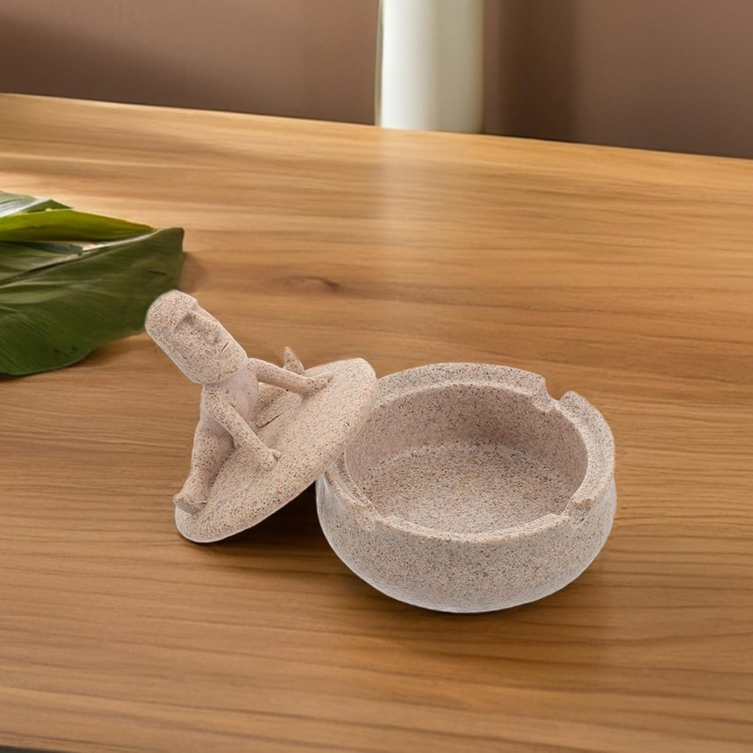 PRETYZOOM Yoga Figurine Ashtray with Cover Sandstone Resin Ash Holder for Smokers Stylish Indoor Cigarette Tray for Living Study Office Unique Artistic Gift for Men and Women image 5