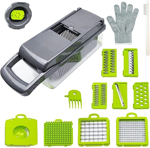 T-GOGO Picador de verduras profesional: rebanador de mandolina 10 en 1, picador de cebolla, separador de huevos, cortador de alimentos con