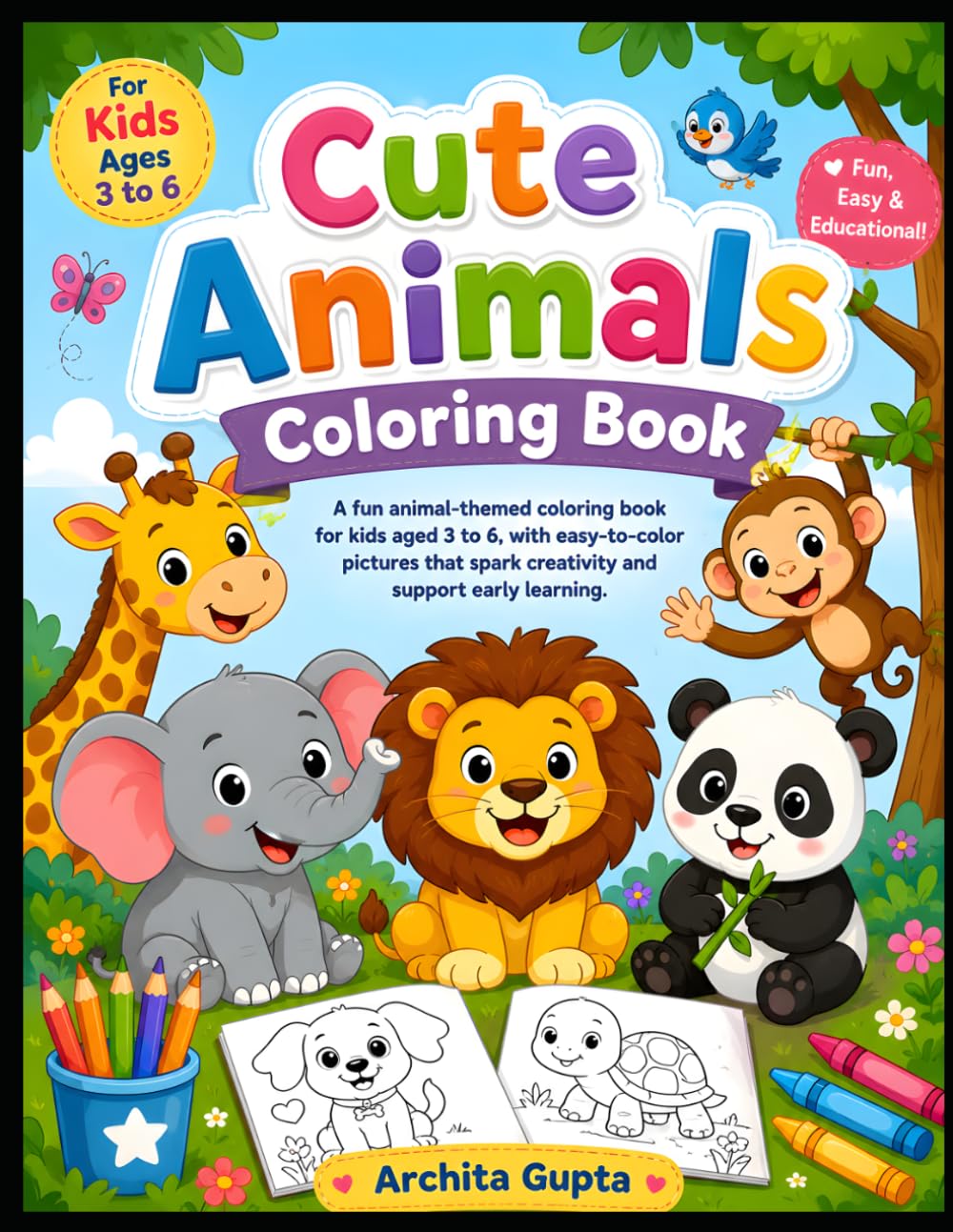 Cute Animals Coloring Book: Featuring Adorable Zoo, Farm, Wild, and Ocean Animals for Preschoolers and Kindergarten Kids