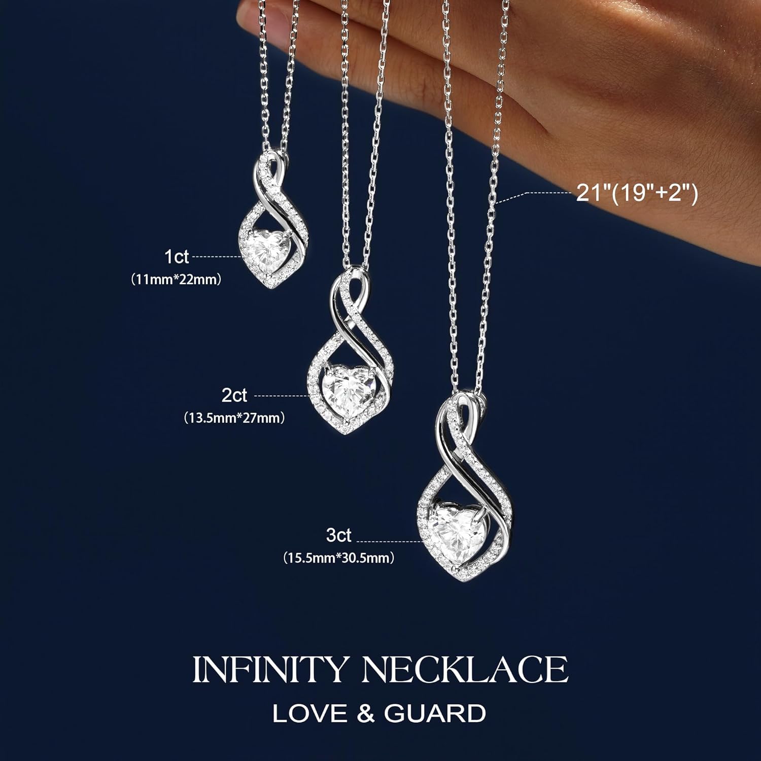 MOOSEA Christmas Gifts for Women, Infinity Moissanite Pendant Necklace, 1-3ct Lab Created Moissanite Necklace 925 Sterling Silver Anniversary Birthday Wedding Gifts for Women Wife ...