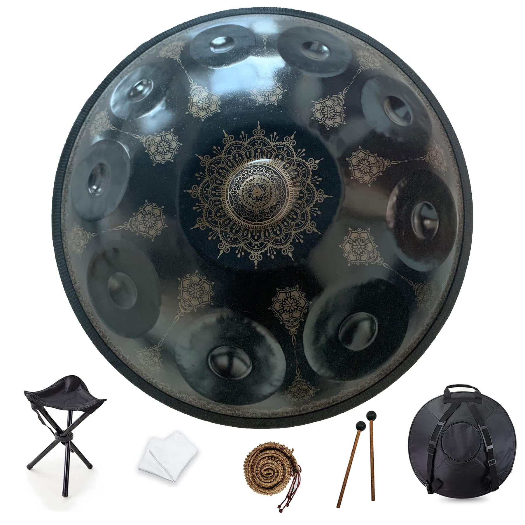 10 Notes 22 Pouces Handpan, D-Minor 432 Hz Instrument de Percussion de Tambour en Acier, Performance Musicale Mandala Cadeau d'Instrument de Musique de Guérison Fait à la Main