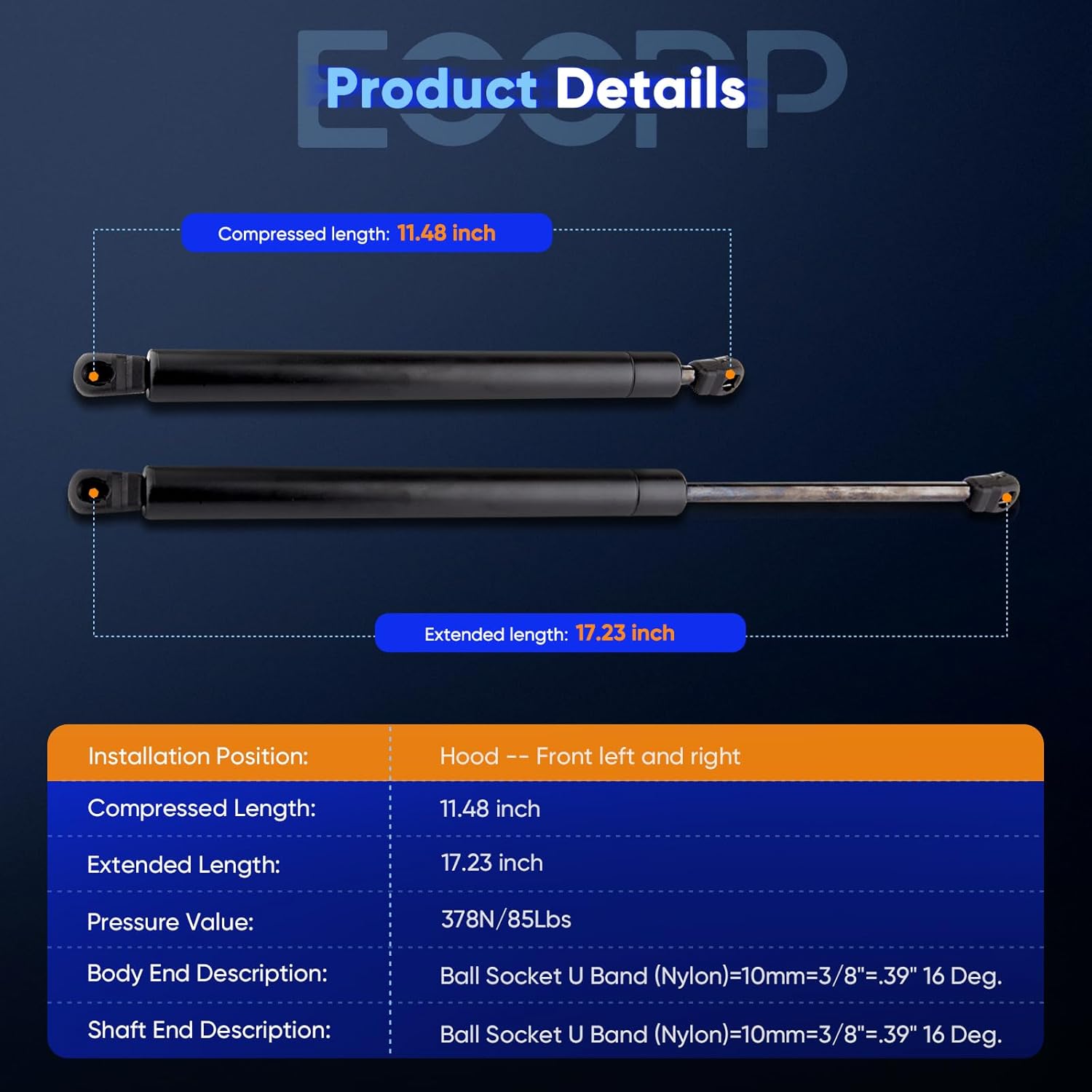 ECCPP Lift Support Front Hood Replacement Struts Gas Springs Fit for Lexus LX470 1998-2007,for Toyota Land Cruiser 1998-2007 Set of 2
