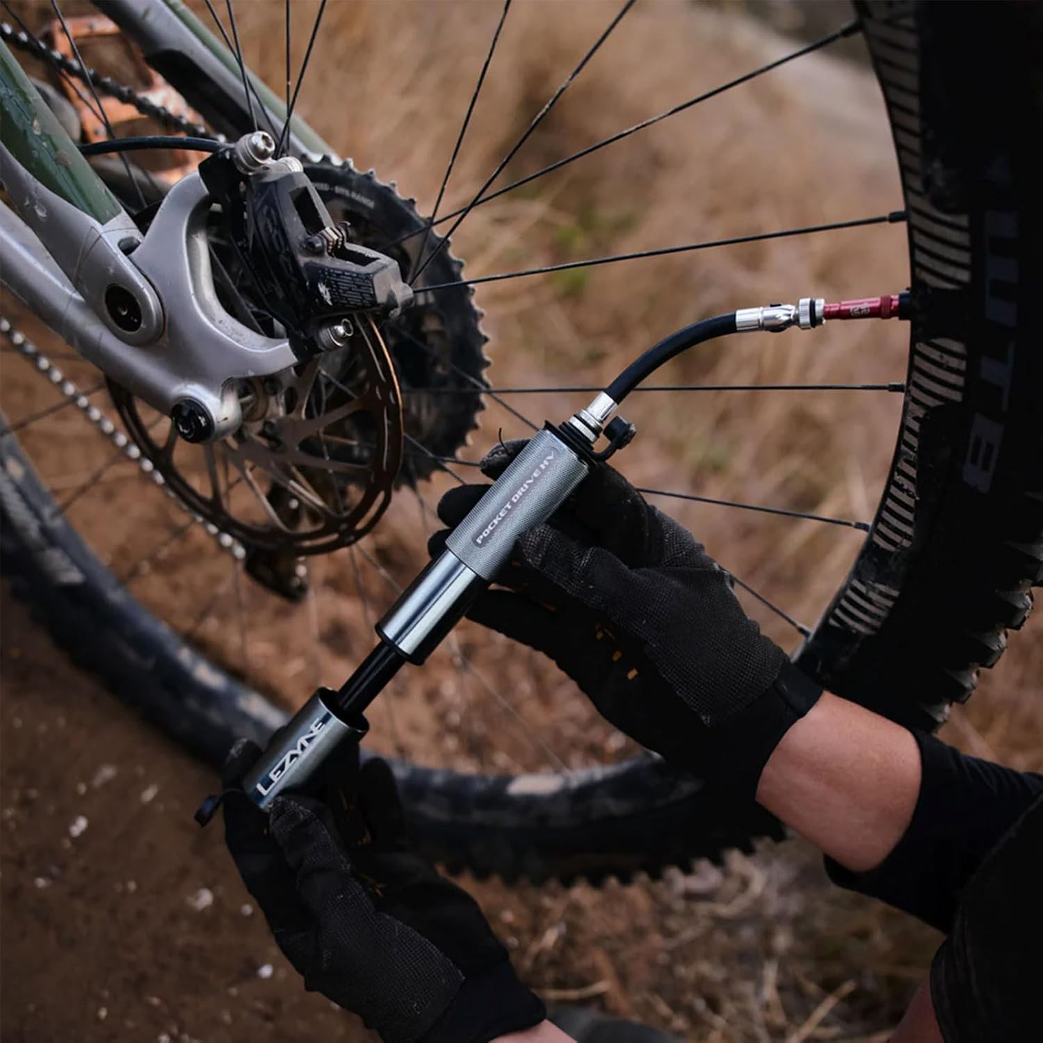 LEZYNE Pocket Drive HV Compact Bike Hand Pump, Pump-Only & Loaded Kit Options | 90 PSI High Volume Portable Bicycle Pump for Plus-Size Tires, CNC Aluminum, ABS Flex Hose, Presta & Schrader Compatible