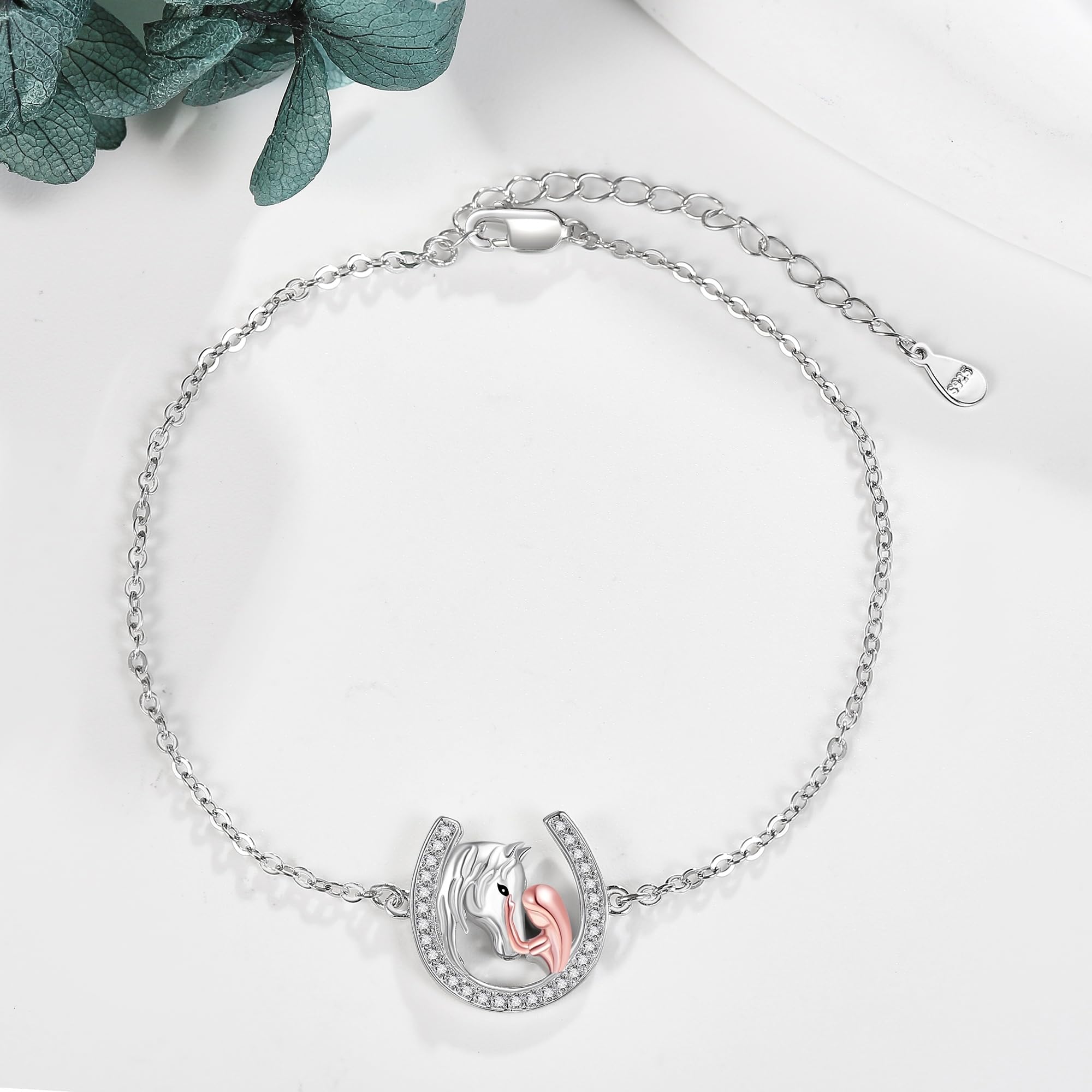 Bracelet fer à cheval en argent sterling 925 avec mors et fer à cheval - Cadeau pour femme, 9 inches, Argent sterling, No Gemstone